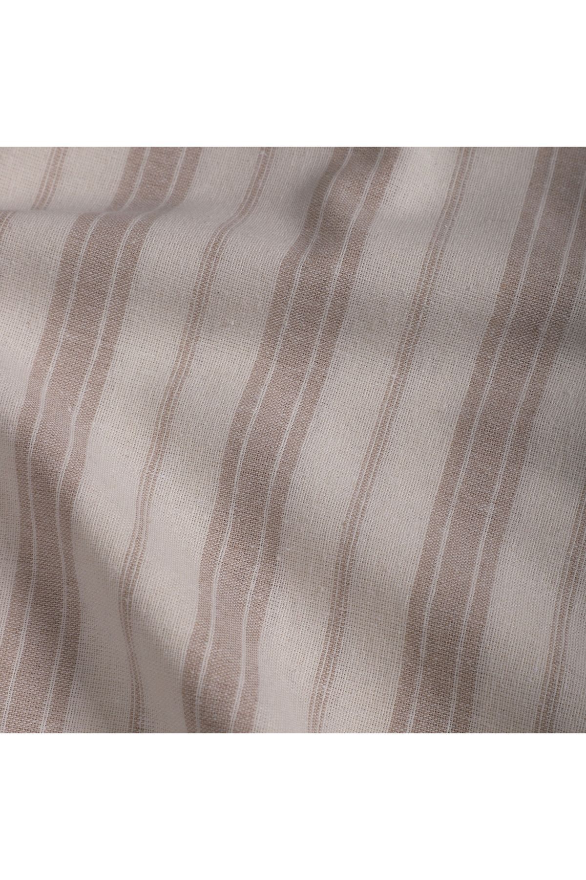 Çizgili Keten Kumaş - Sütlü Kahve - Kahverengi - 100 x 230