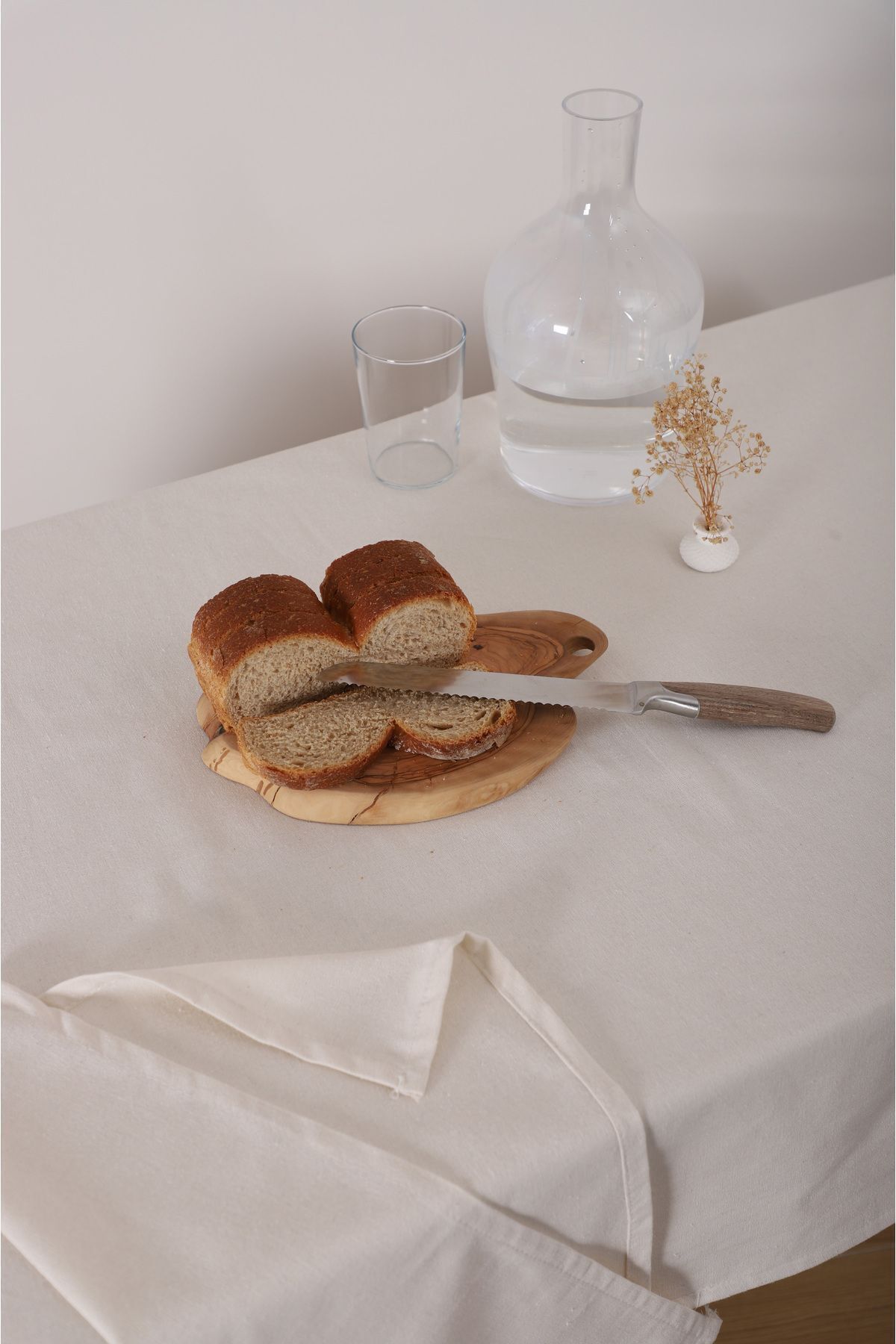 Organik Pamuk Keten Masa Örtüsü - Bej - 150 x 220