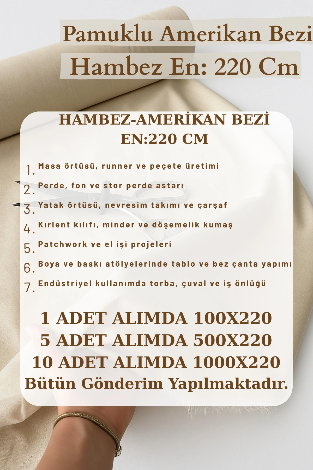Bej Ham Amerikan Bezi (Döşemelik & Hobi Kumaşı) - Bej - 100 x 220