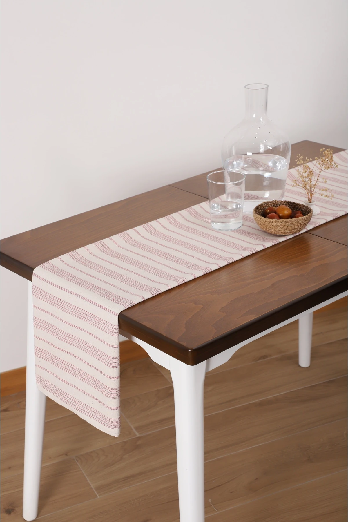 Yıkanmış Mürdüm Çizgili Keten Runner - Mürdüm - 40 x 150