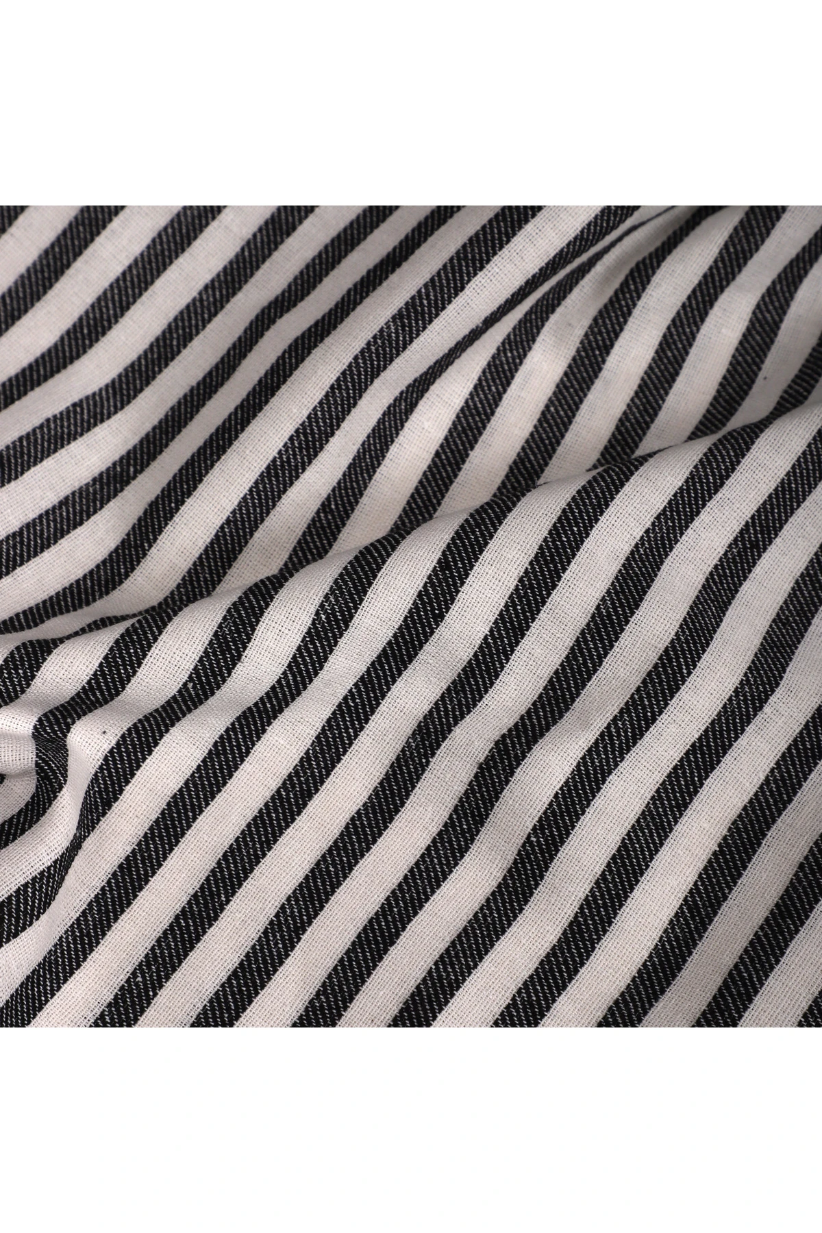 Yıkanmış Siyah Çizgili Keten Kumaş - Siyah - 100 x 230