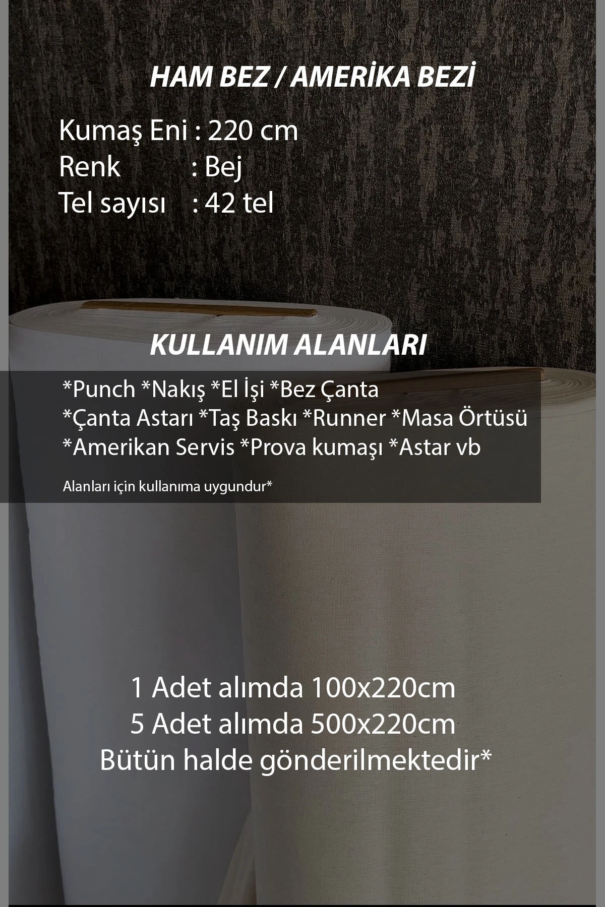 Bej Ham Amerikan Bezi (Döşemelik & Hobi Kumaşı) - Bej - 100 x 220