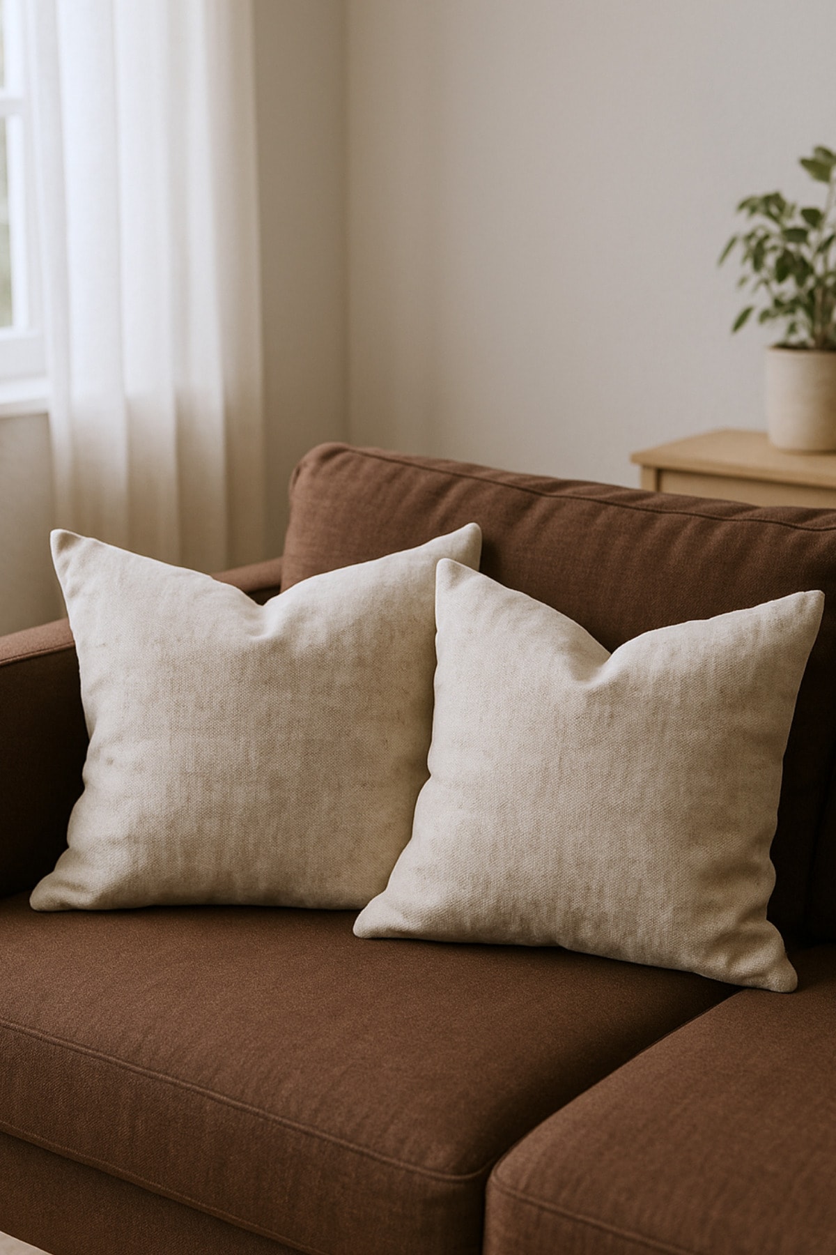 Bohem Pamuk Keten Kırlent Kılıfı (2'li Set) - Doğal Bej - 43 x 43