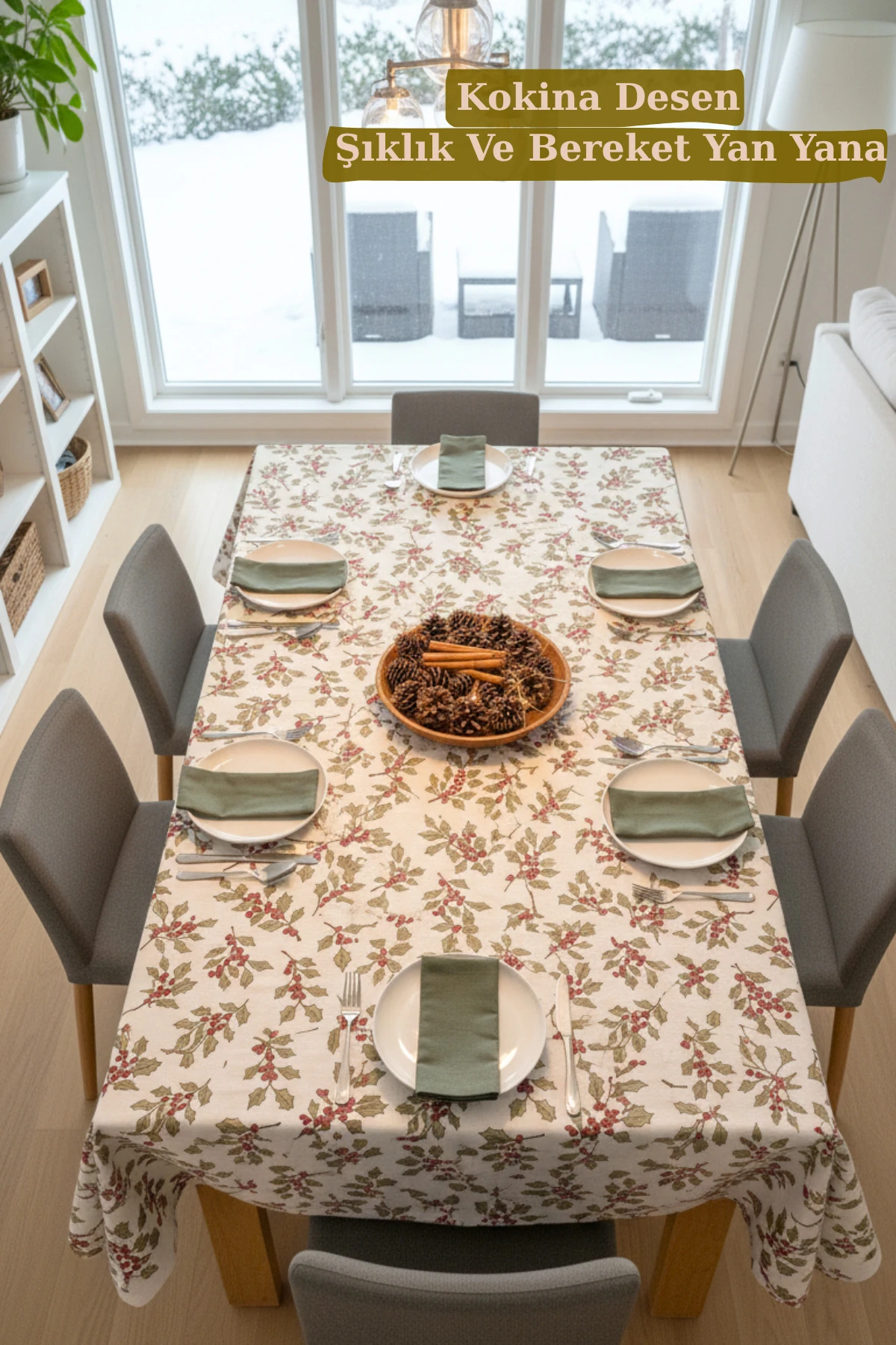 Kokina Desenli Masa Örtüsü (%100 Pamuk) - Çok Renkli - 160 x 260