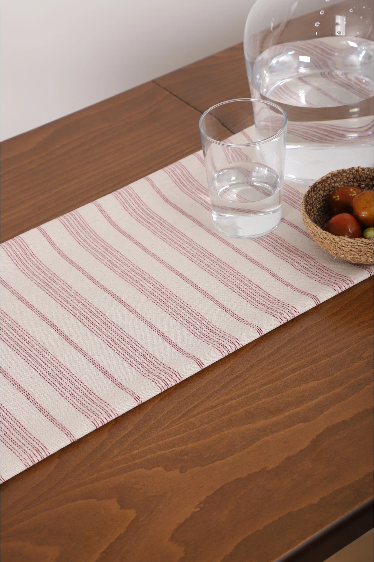 Yıkanmış Mürdüm Çizgili Keten Runner - Mürdüm - 40 x 150