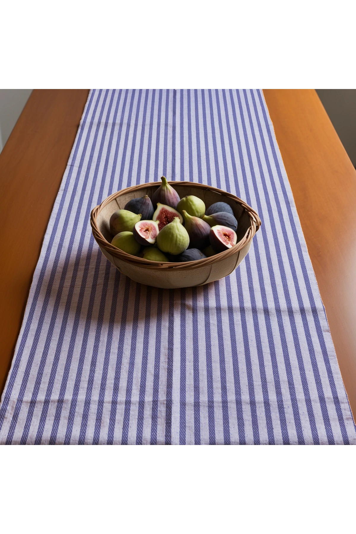 Lacivert Çizgili Keten Runner - Lacivert - 40 x 150