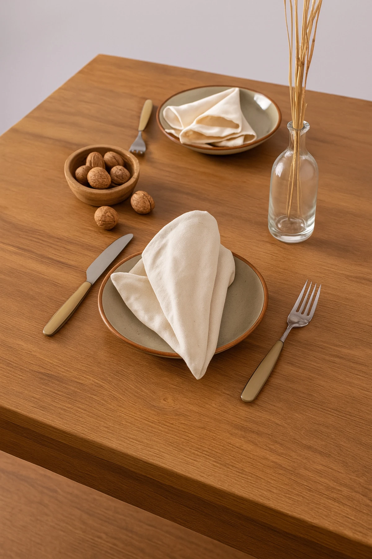 Doğal Pamuk Keten Amerikan Servis Seti (6'lı) - Doğal Bej - 35 x 45