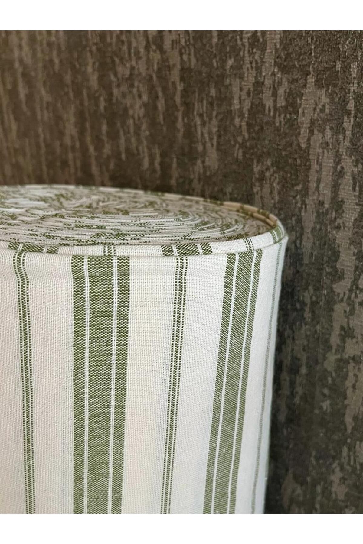 Yeşil Çizgili Pamuk Keten Kumaş - Yeşil - 100 x 230