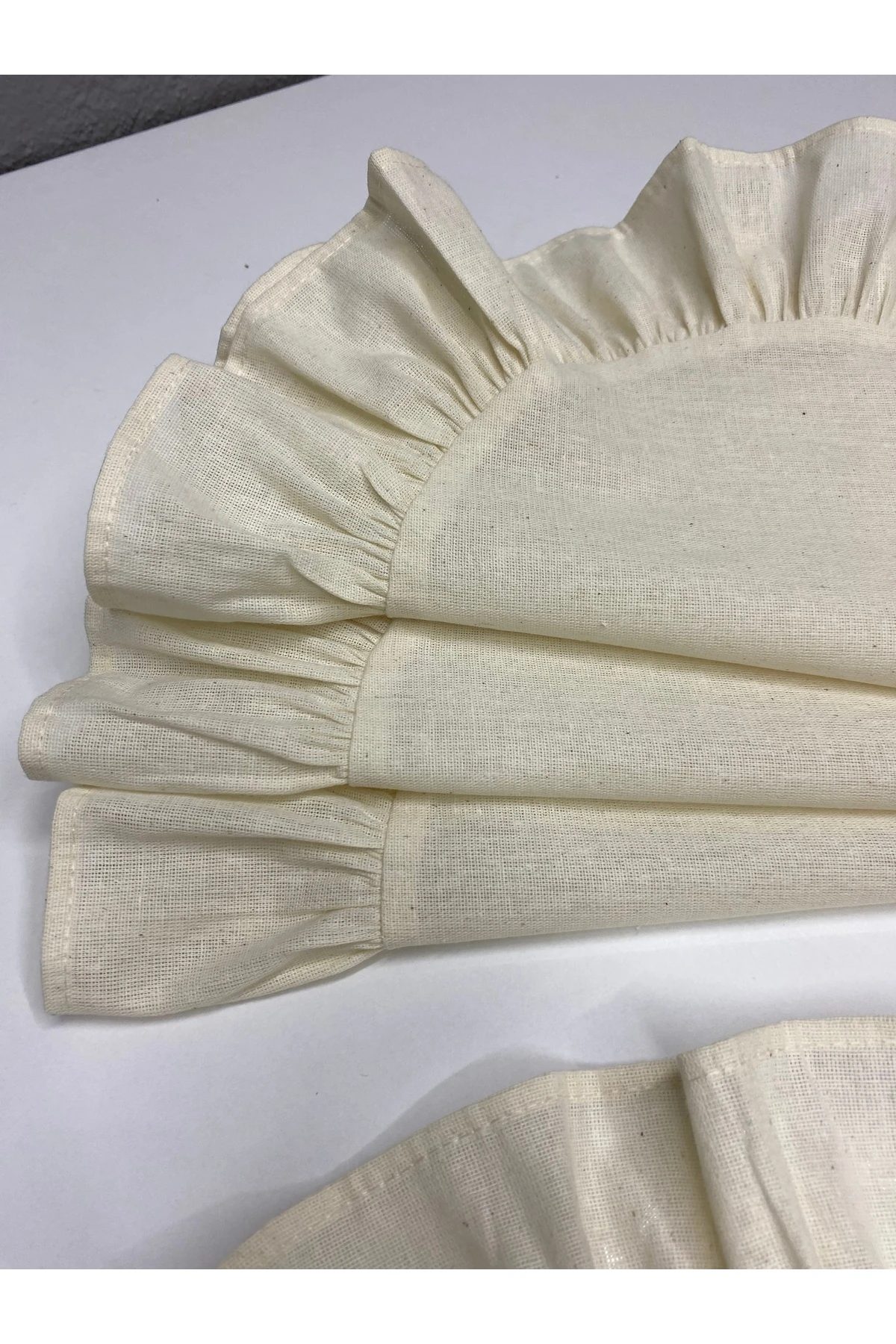 Fırfırlı Ham Keten Yuvarlak Supla Seti - Bej (6'lı) - Bej - 40 x 40