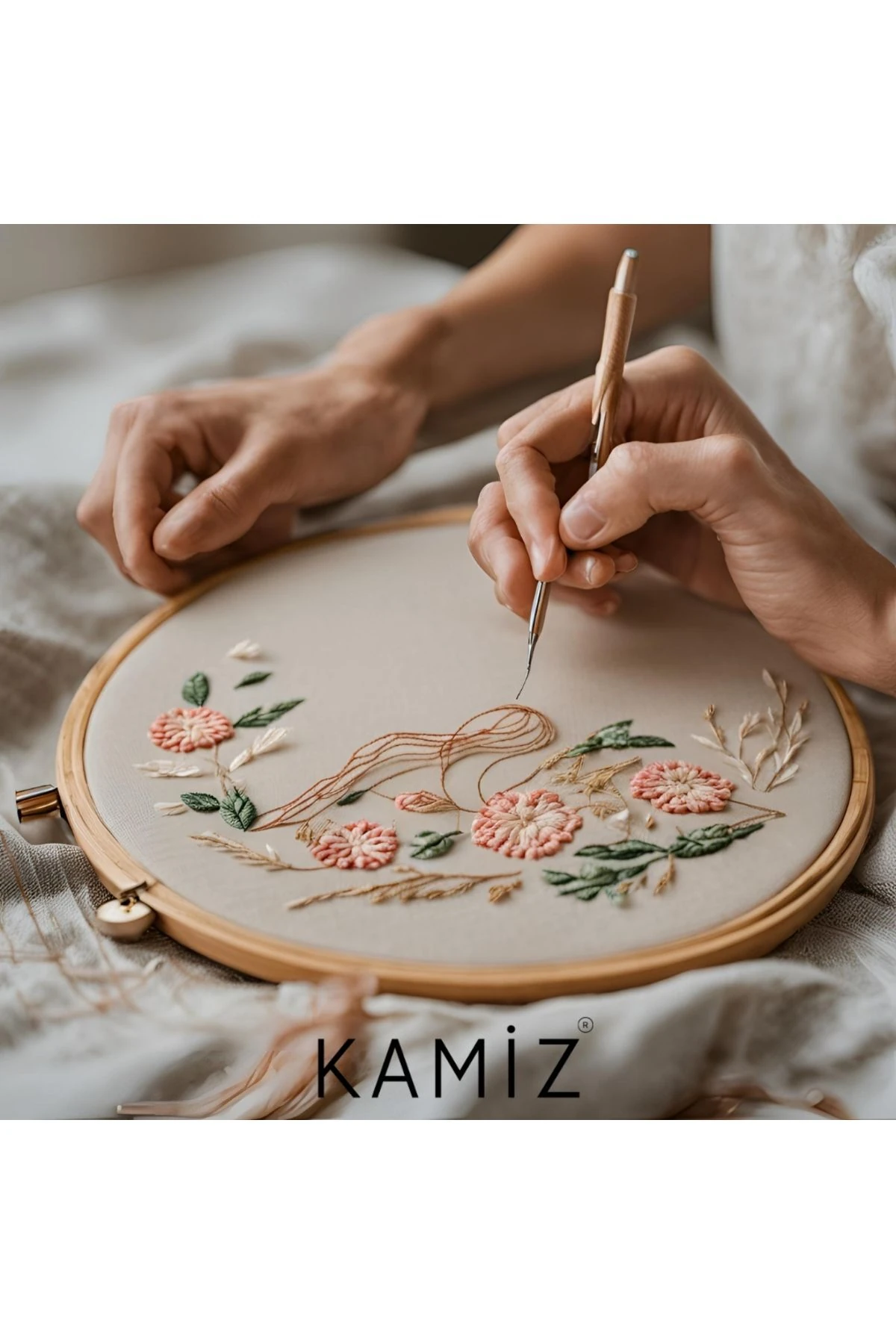 Doğal Pamuk Keten Punch Kumaşı - Bej - 50 x 220