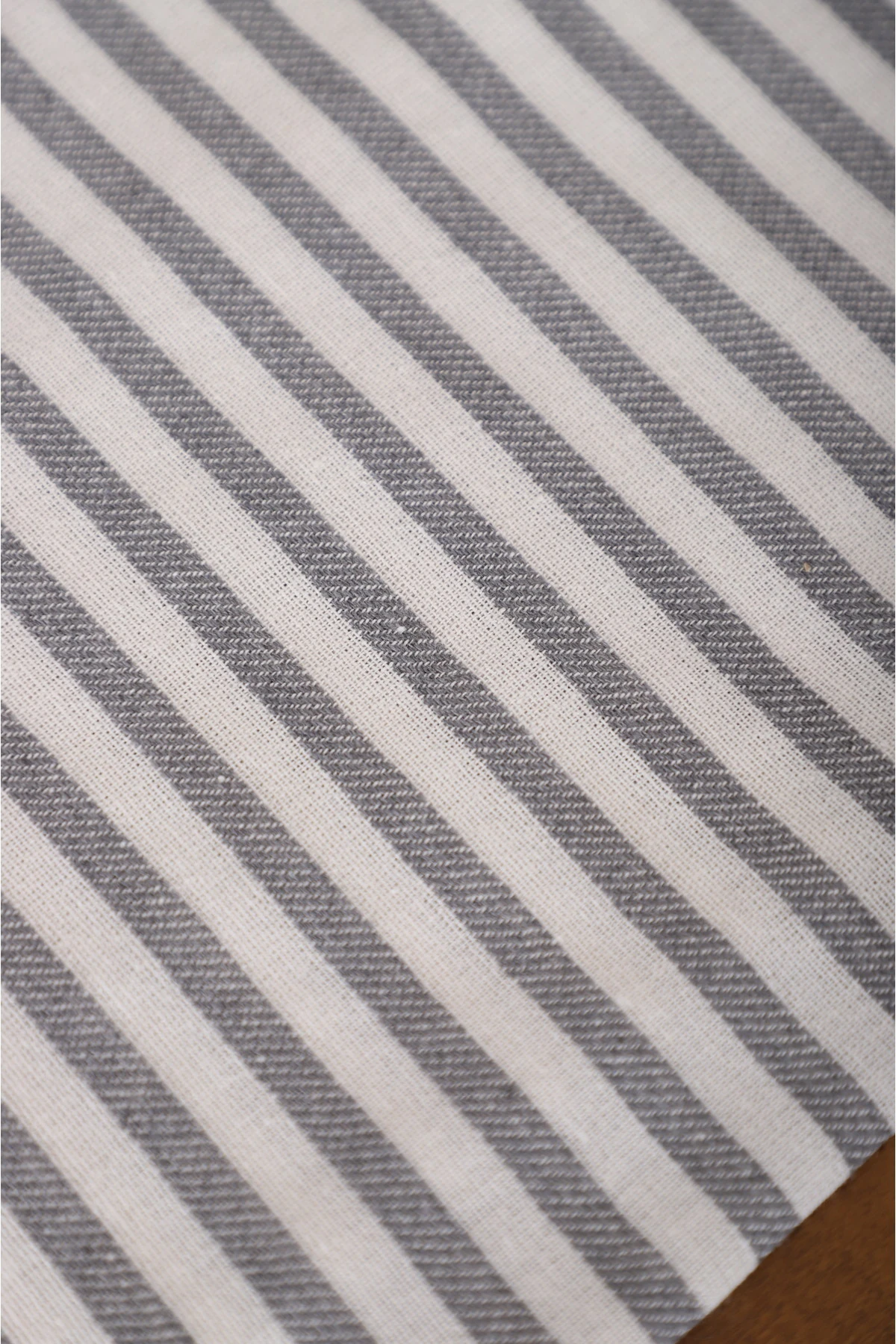 Gri Çizgili Keten Runner - Çizgili Gri - 40 x 150