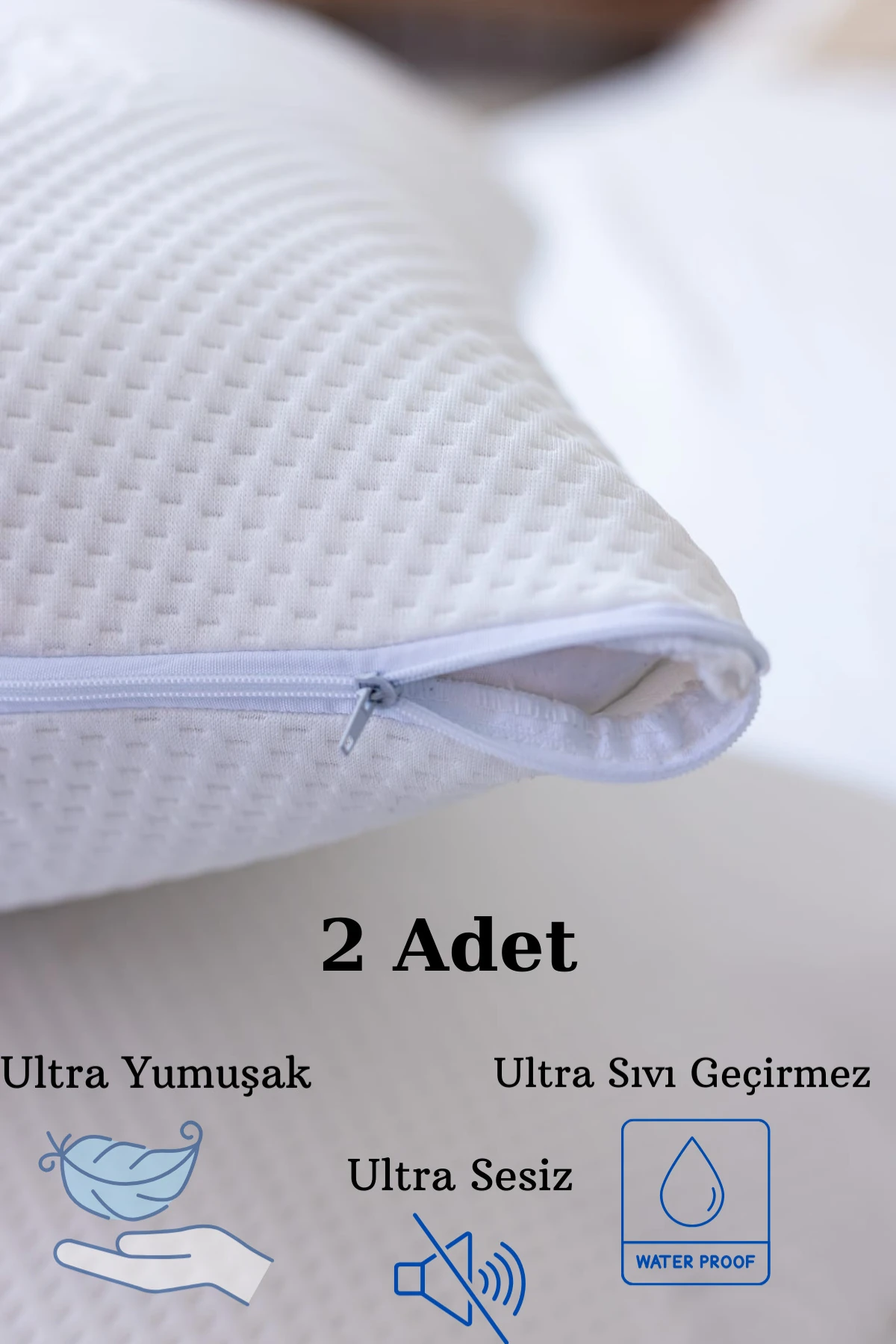 Sıvı Geçirmez Yastık Alezi - 2 Adet (Fermuarlı) - Ekru - 50 x 70