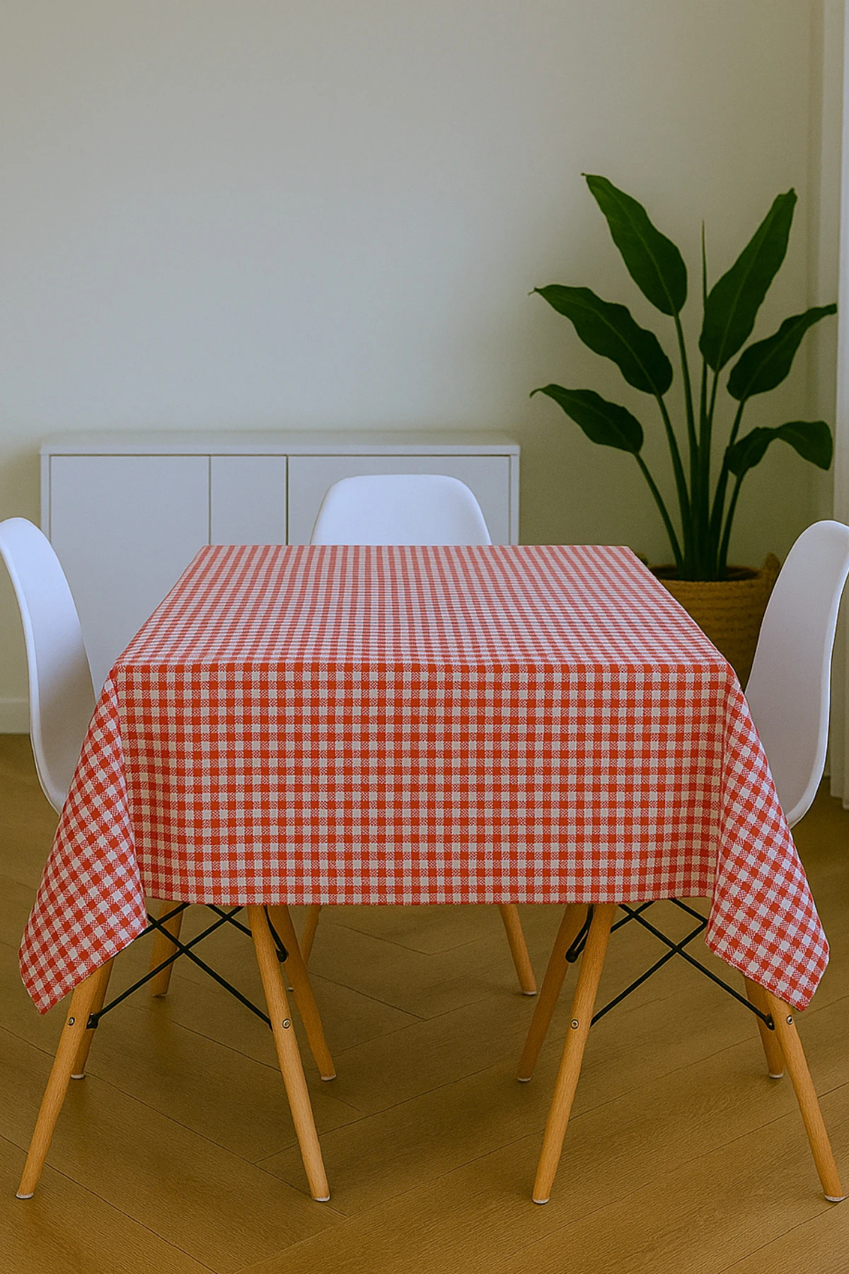 Pötikareli Kırmızı Keten Masa Örtüsü / Piknik Örtüsü - Kırmızı - 110 x 110