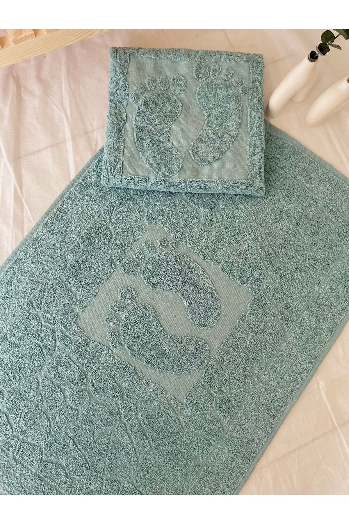 Pamuklu Banyo Paspası / Ayak Havlusu - Su yeşili - 50 x 70