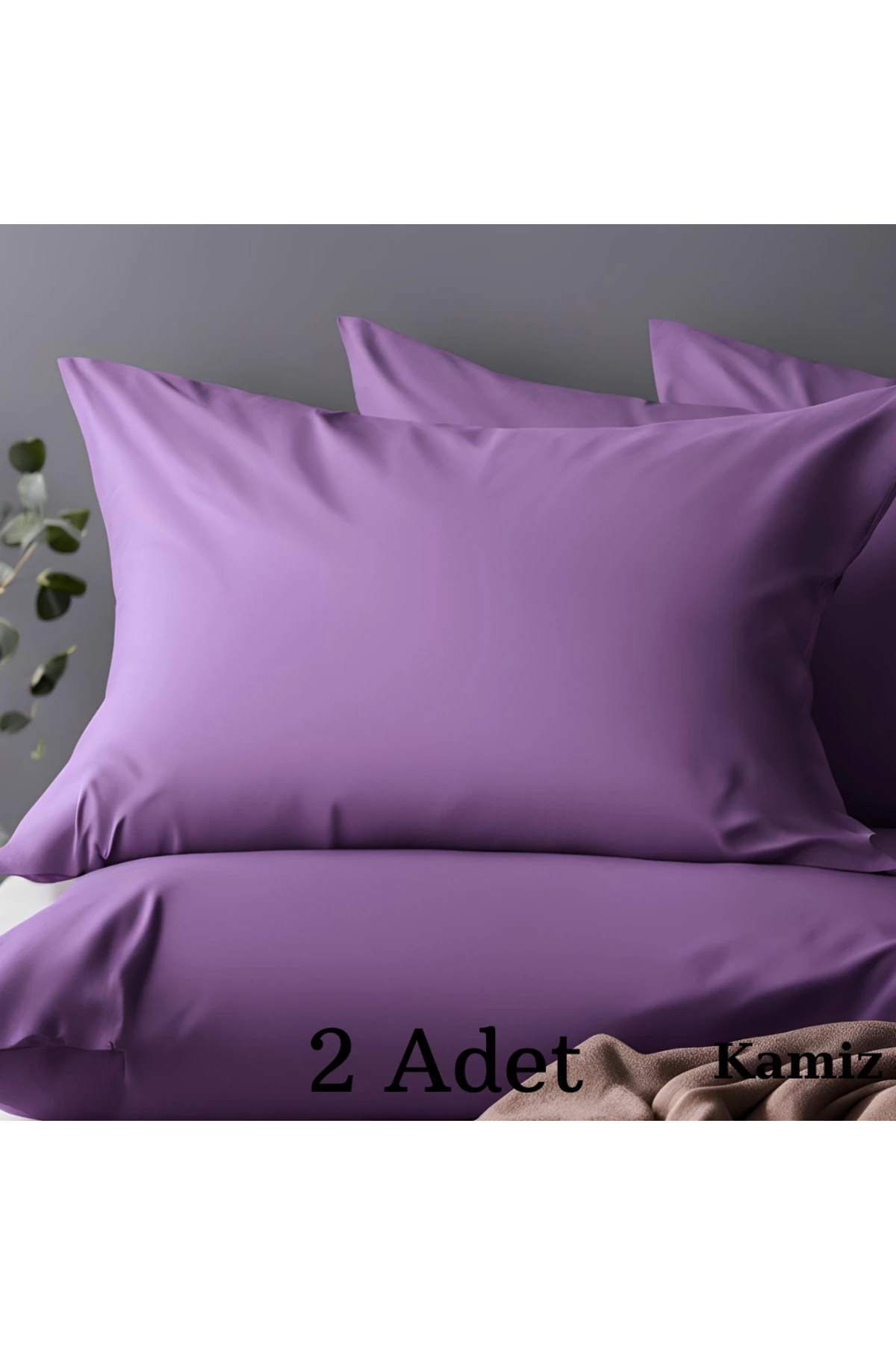 Pamuklu Yastık Kılıfı - 2 Adet - Mor - 50 x 70