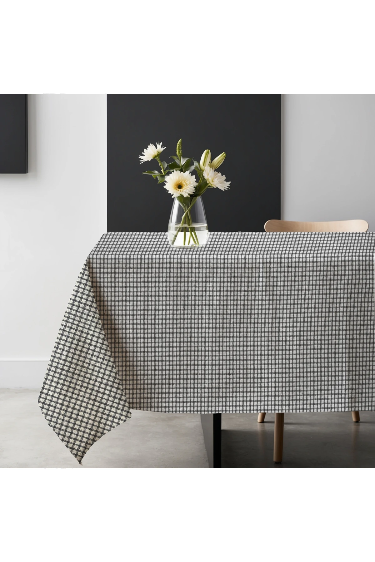 Pötikareli Siyah Keten Masa Örtüsü / Piknik Örtüsü - Siyah - 170 x 170
