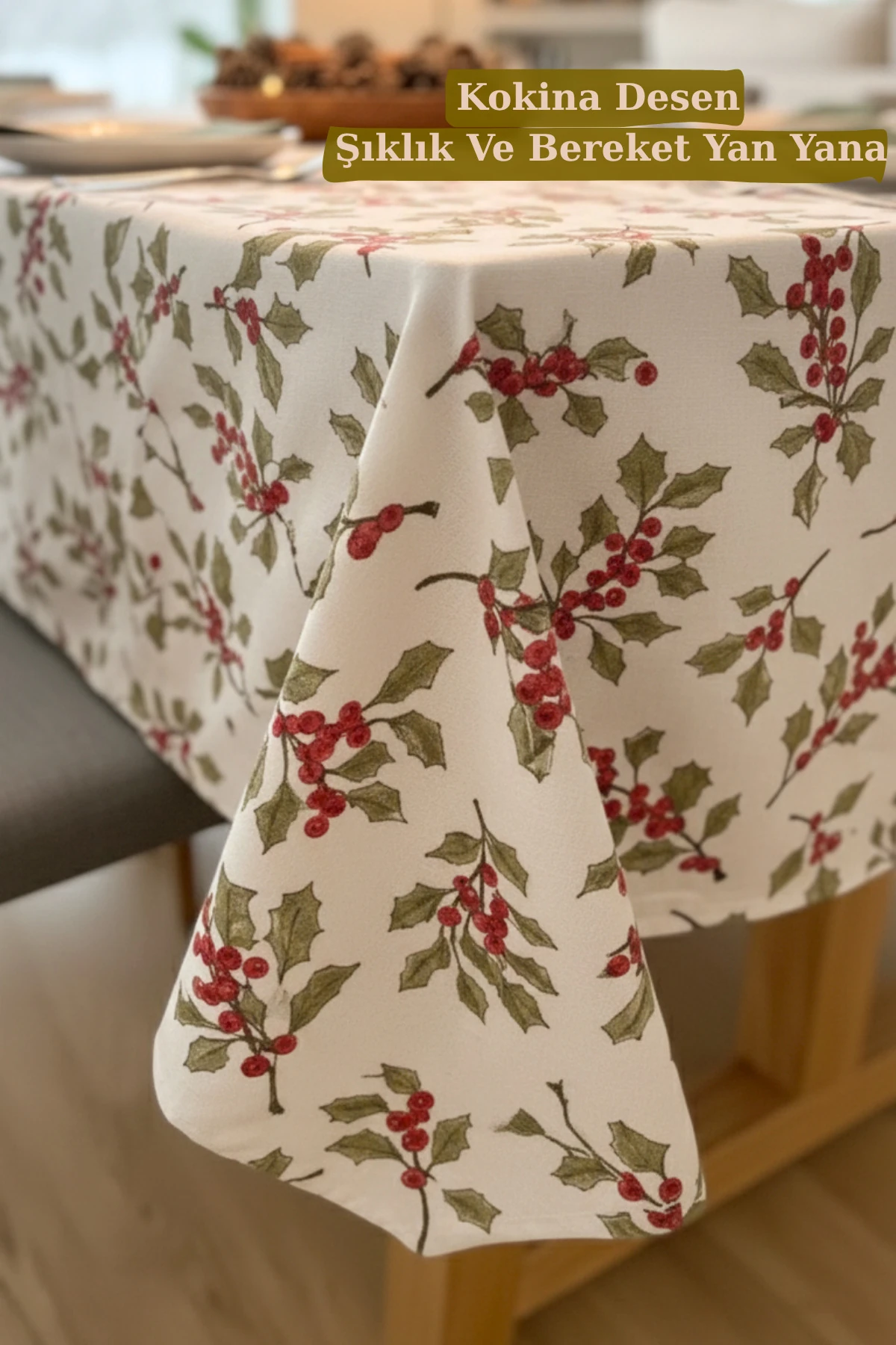 Kokina Desenli Masa Örtüsü (%100 Pamuk) - Çok Renkli - 160 x 260
