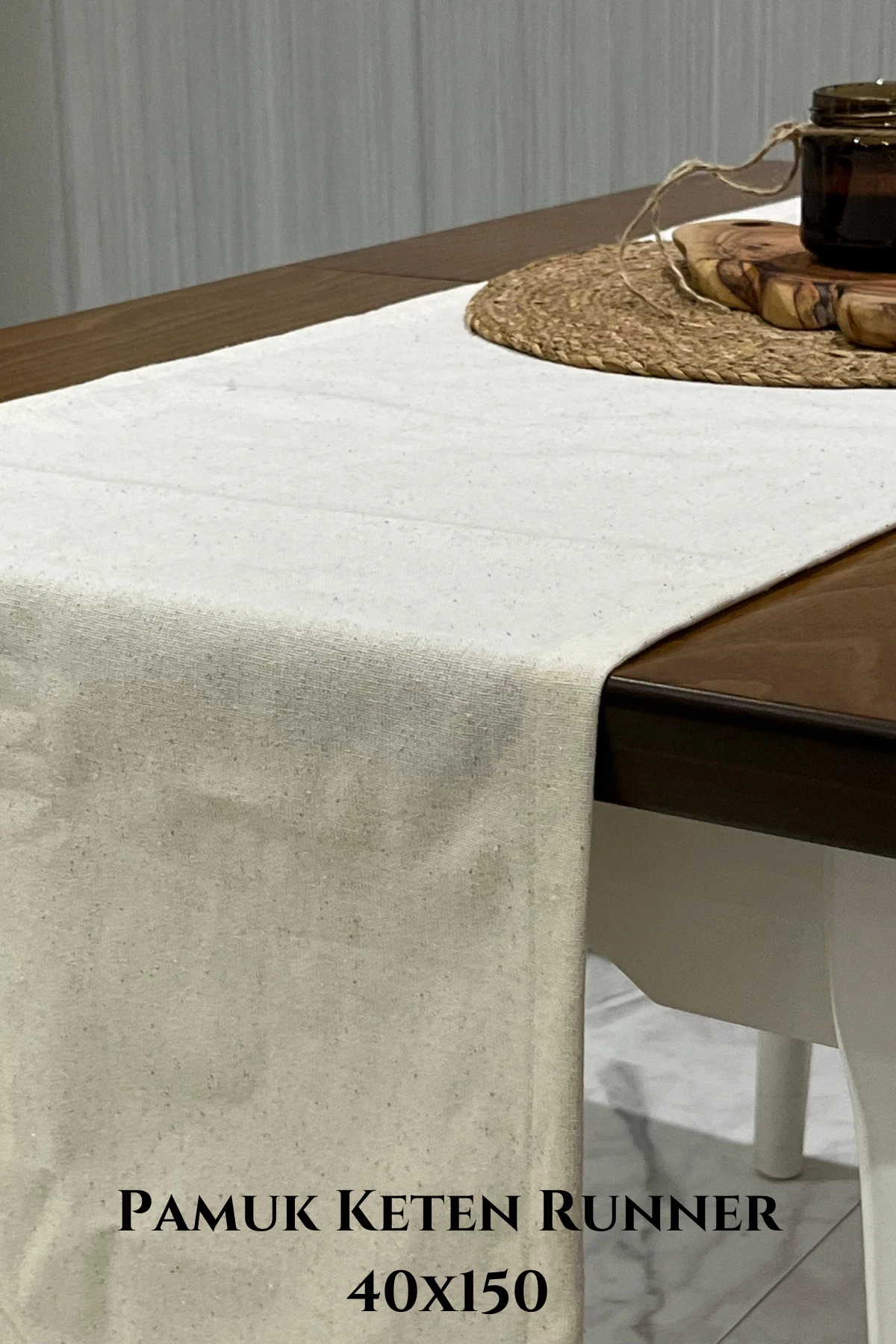 Pamuk Keten Runner - Bej - 40 x 150