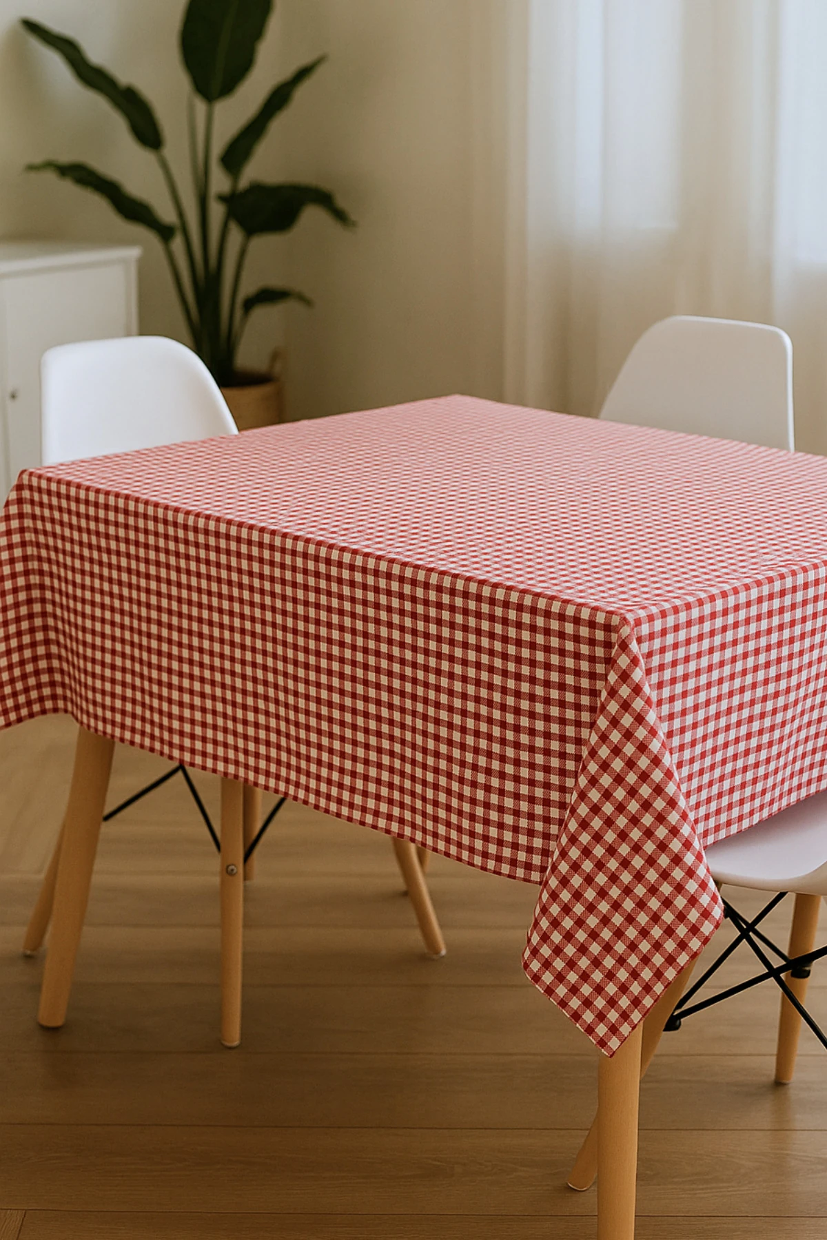 Pötikareli Kırmızı Keten Masa Örtüsü / Piknik Örtüsü - Kırmızı - 110 x 110