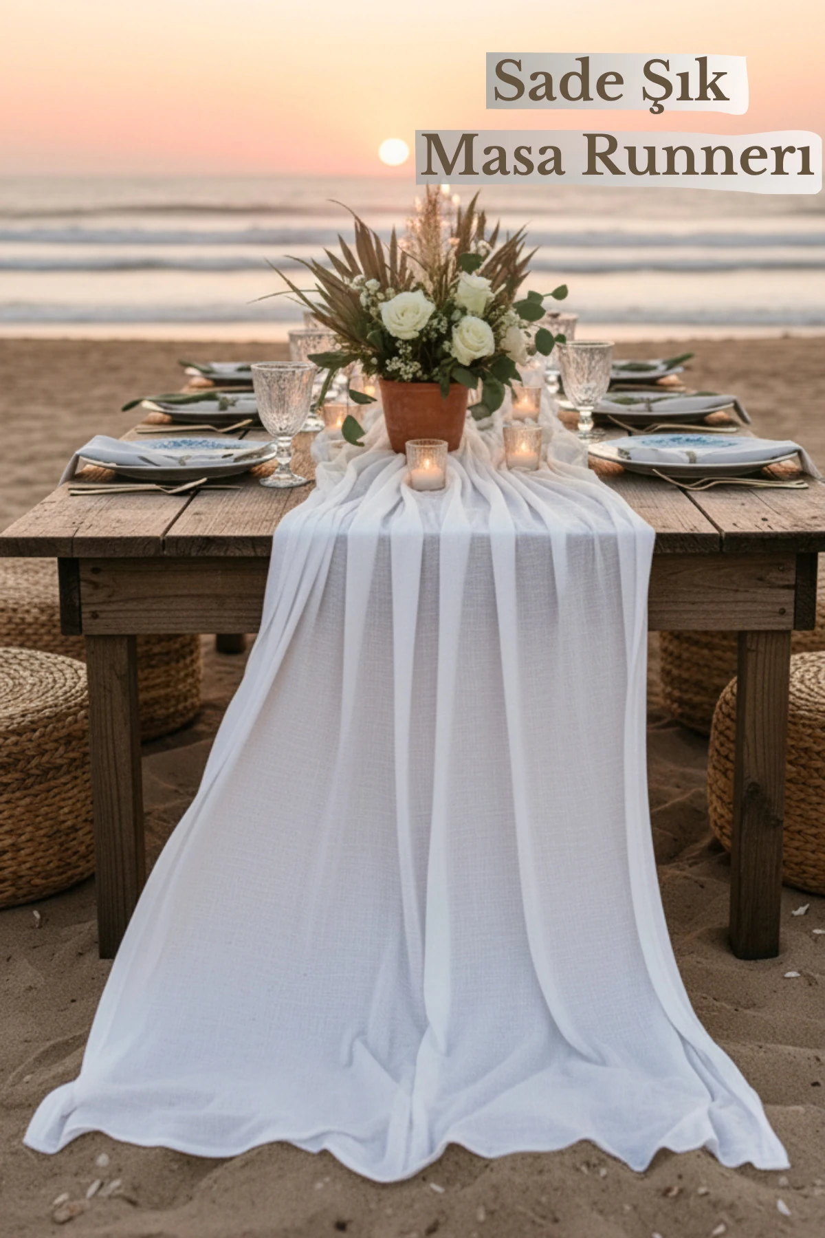Püsküllü Bohem Runner Masa Örtüsü (%100 Pamuk) - Beyaz - 90 x 200