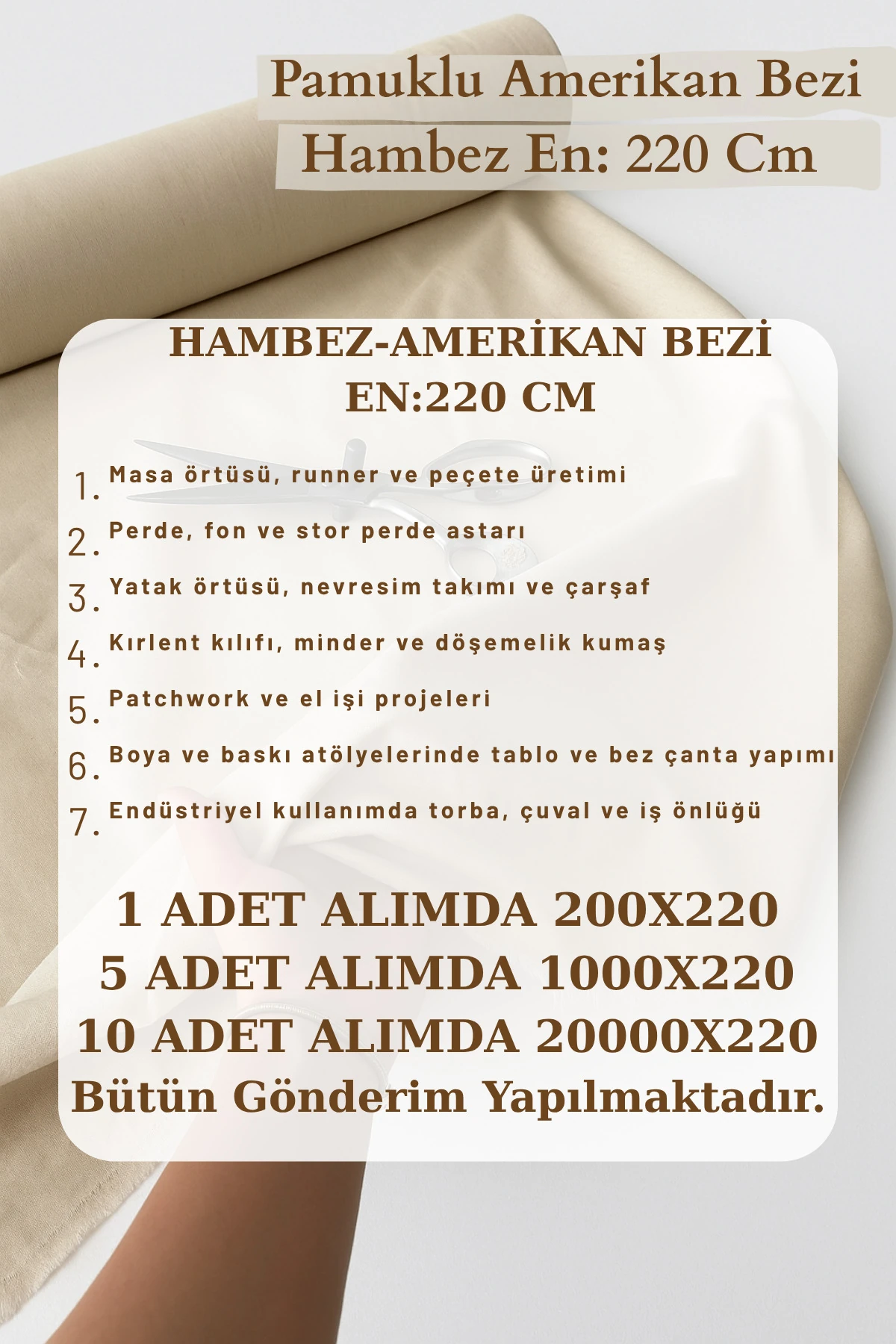 2 Metre Ham Amerikan Bezi (Punch & Hobi Kumaşı) - Bej - 100 x 220