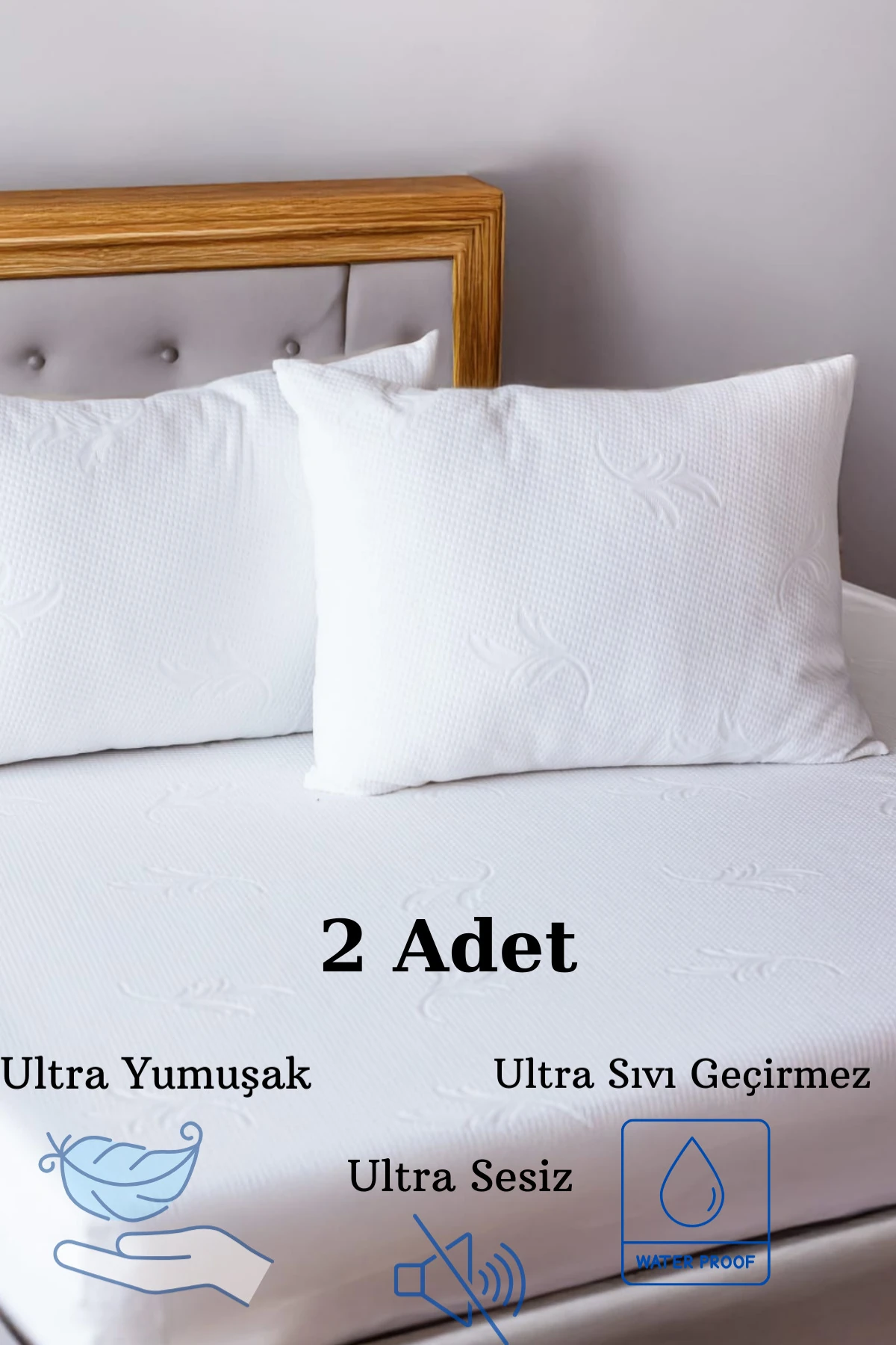 Sıvı Geçirmez Yastık Alezi - 2 Adet (Fermuarlı) - Ekru - 50 x 70