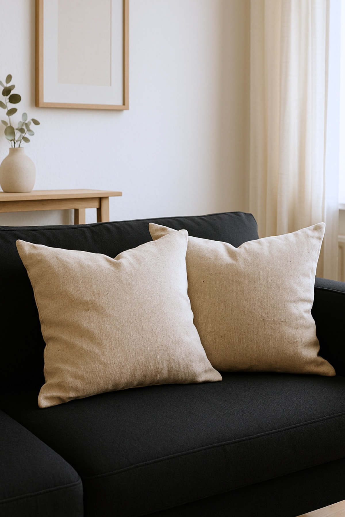 Bohem Pamuk Keten Kırlent Kılıfı (2'li Set) - Doğal Bej - 43 x 43