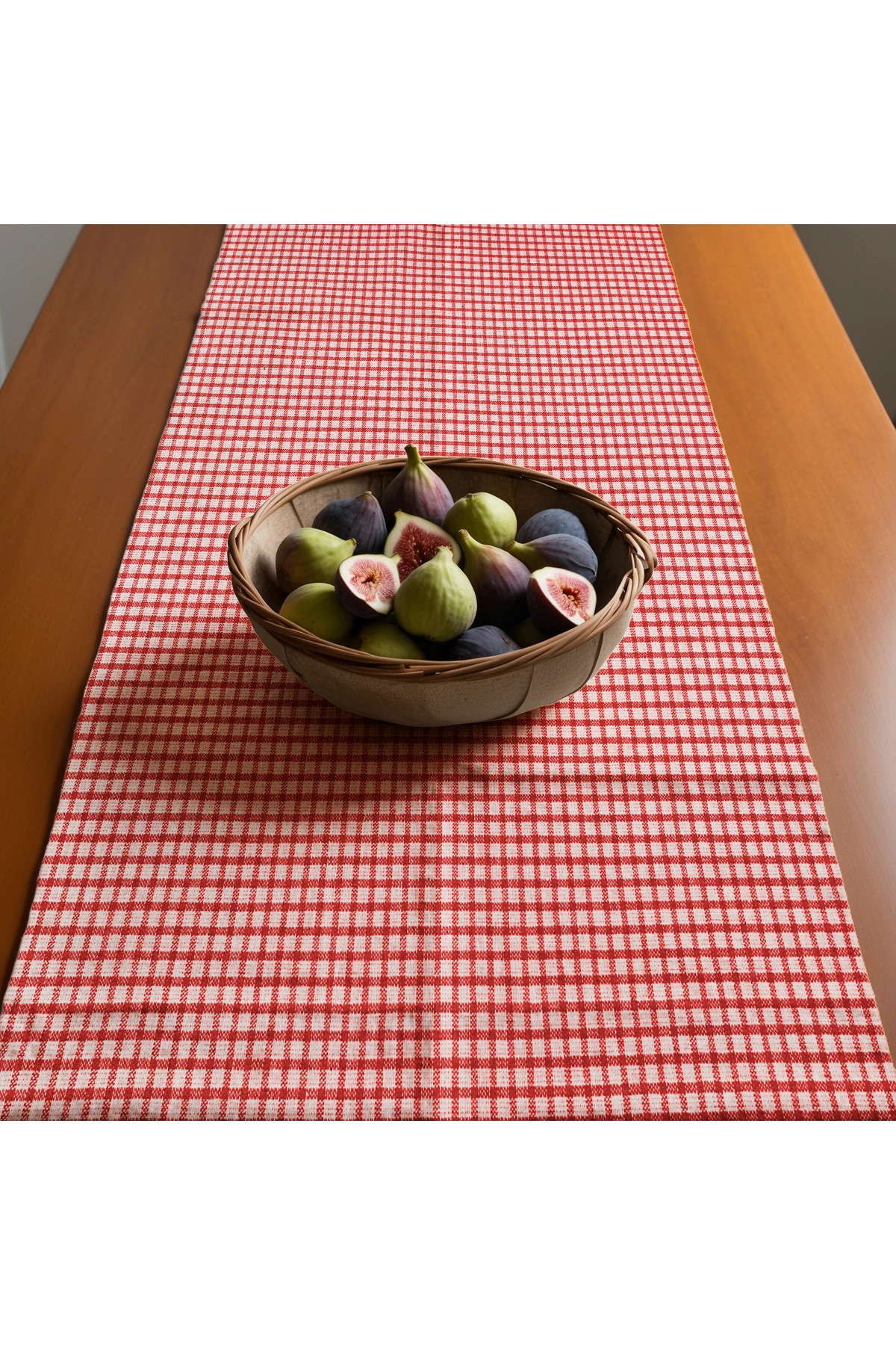 Kırmızı Pötikareli Keten Runner - Kırmızı - 40 x 150