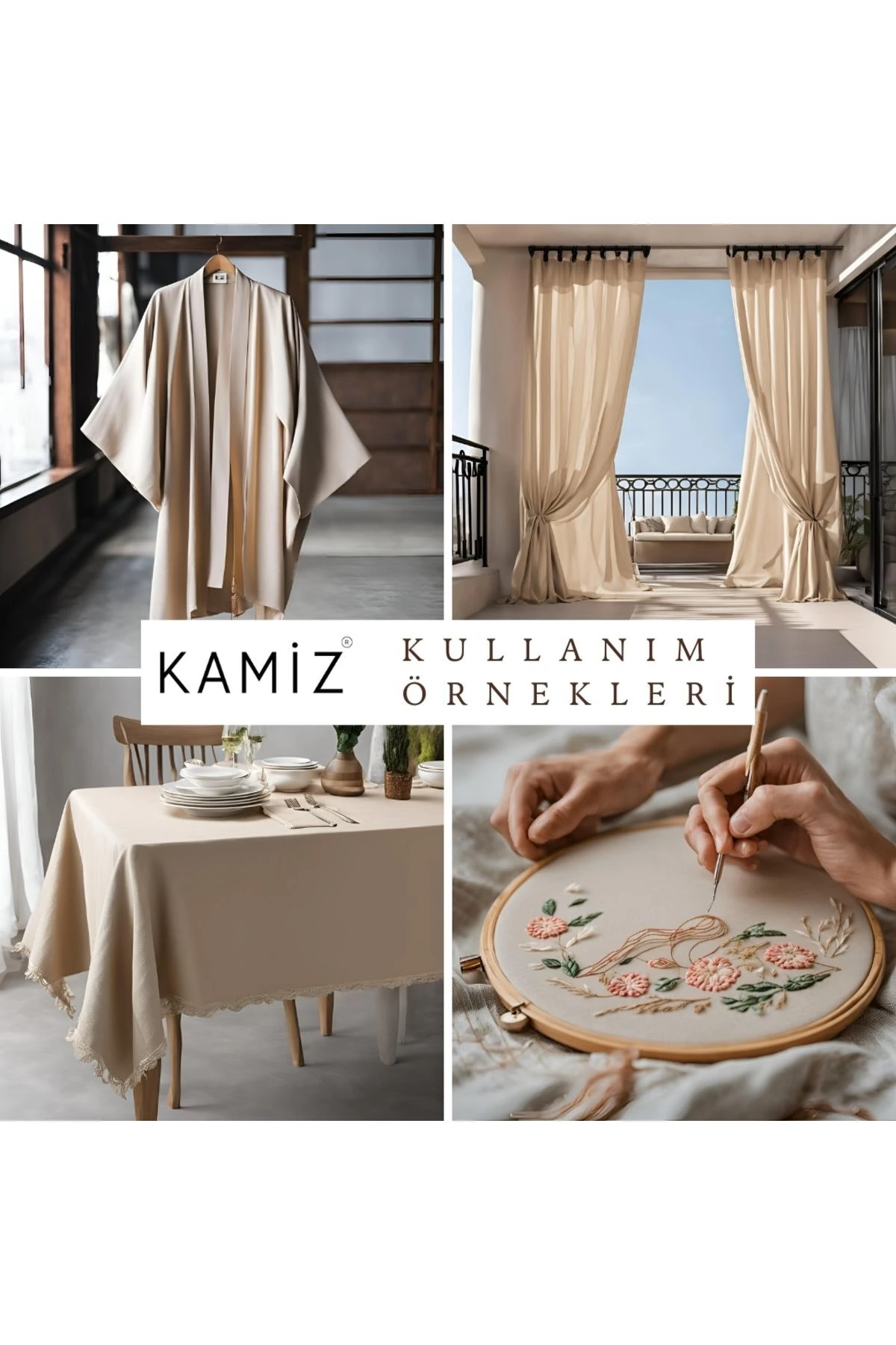 10 Metre Doğal Keten Kumaş - Bej - 100 x 230