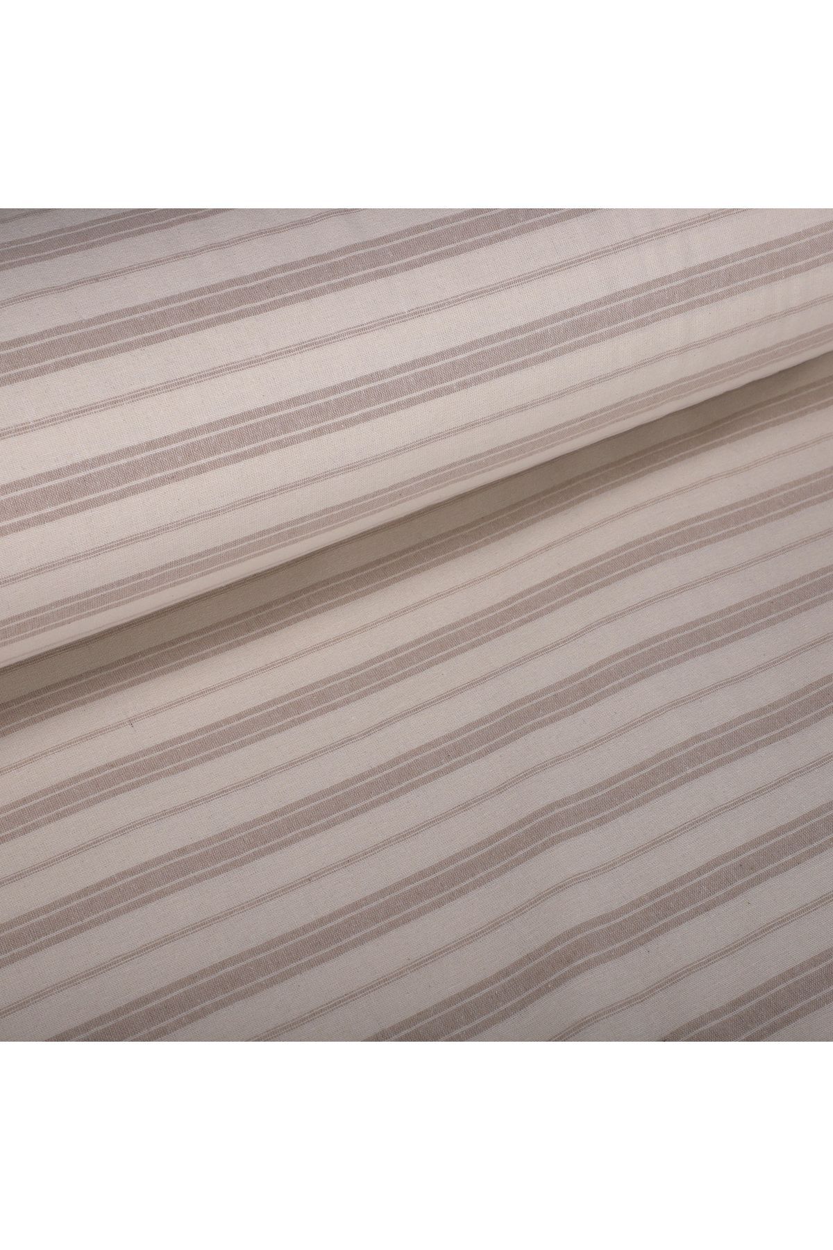 Çizgili Keten Kumaş - Sütlü Kahve - Kahverengi - 100 x 230