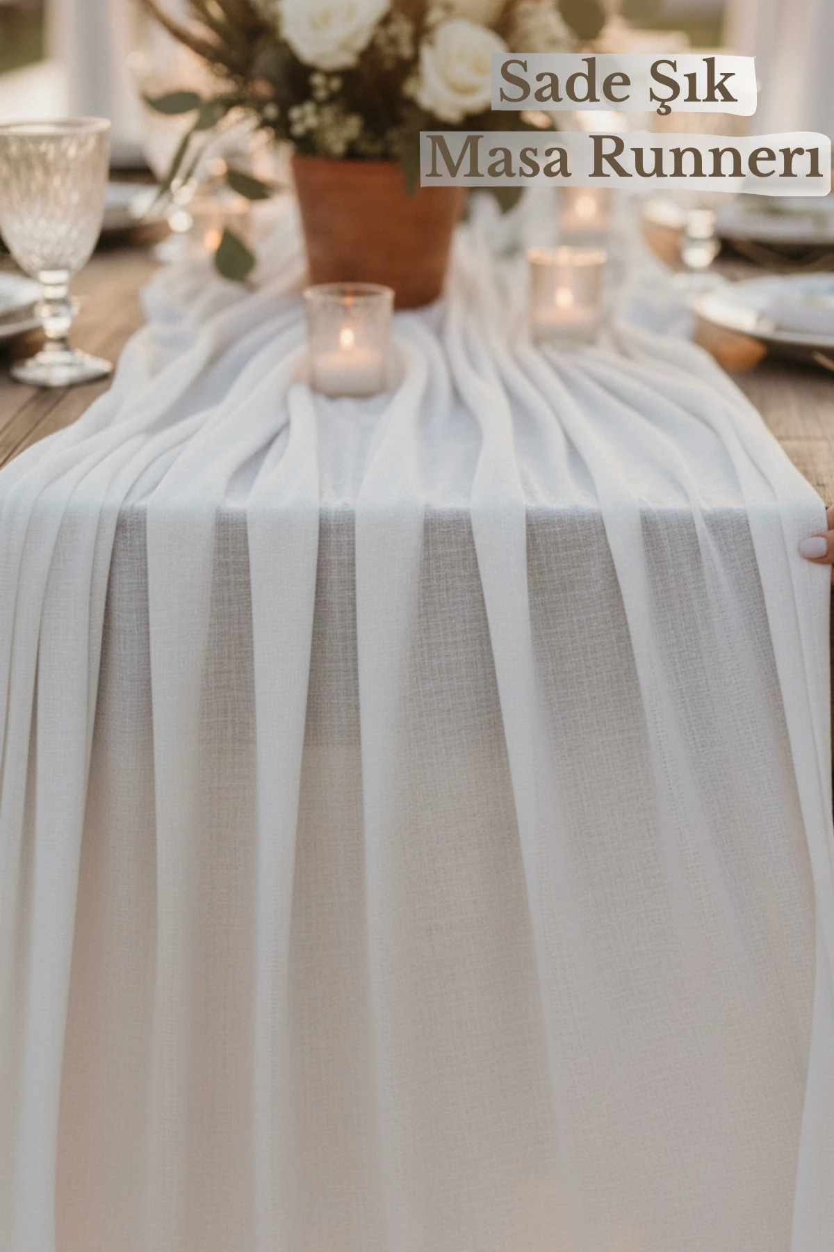 Püsküllü Bohem Runner Masa Örtüsü (%100 Pamuk) - Beyaz - 90 x 200