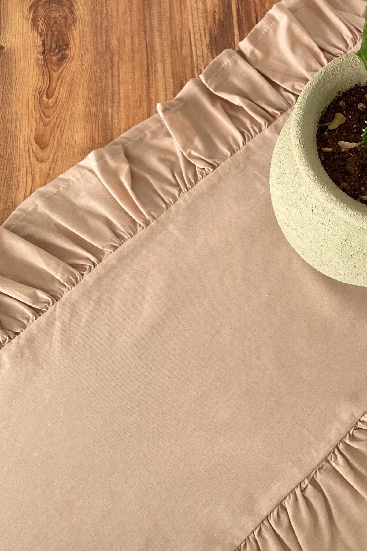 Fırfırlı Keten Runner - Bej - 40 x 110