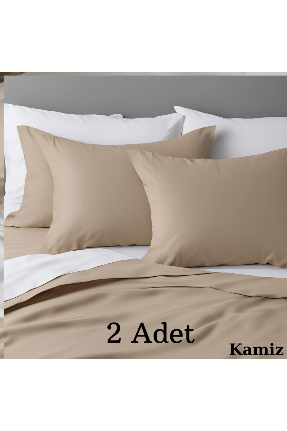 Pamuklu Yastık Kılıfı - 2 Adet - Bej - 50 x 70