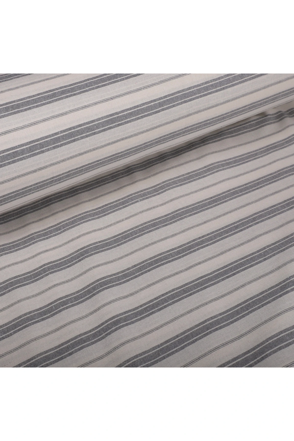 Çizgili Keten Kumaş - Gri - Gri - 100 x 230