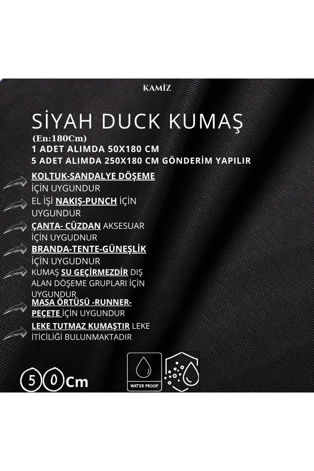 Çok Amaçlı Duck Kumaş (Döşemelik, Punch, Çanta) - Siyah - 180 x 50