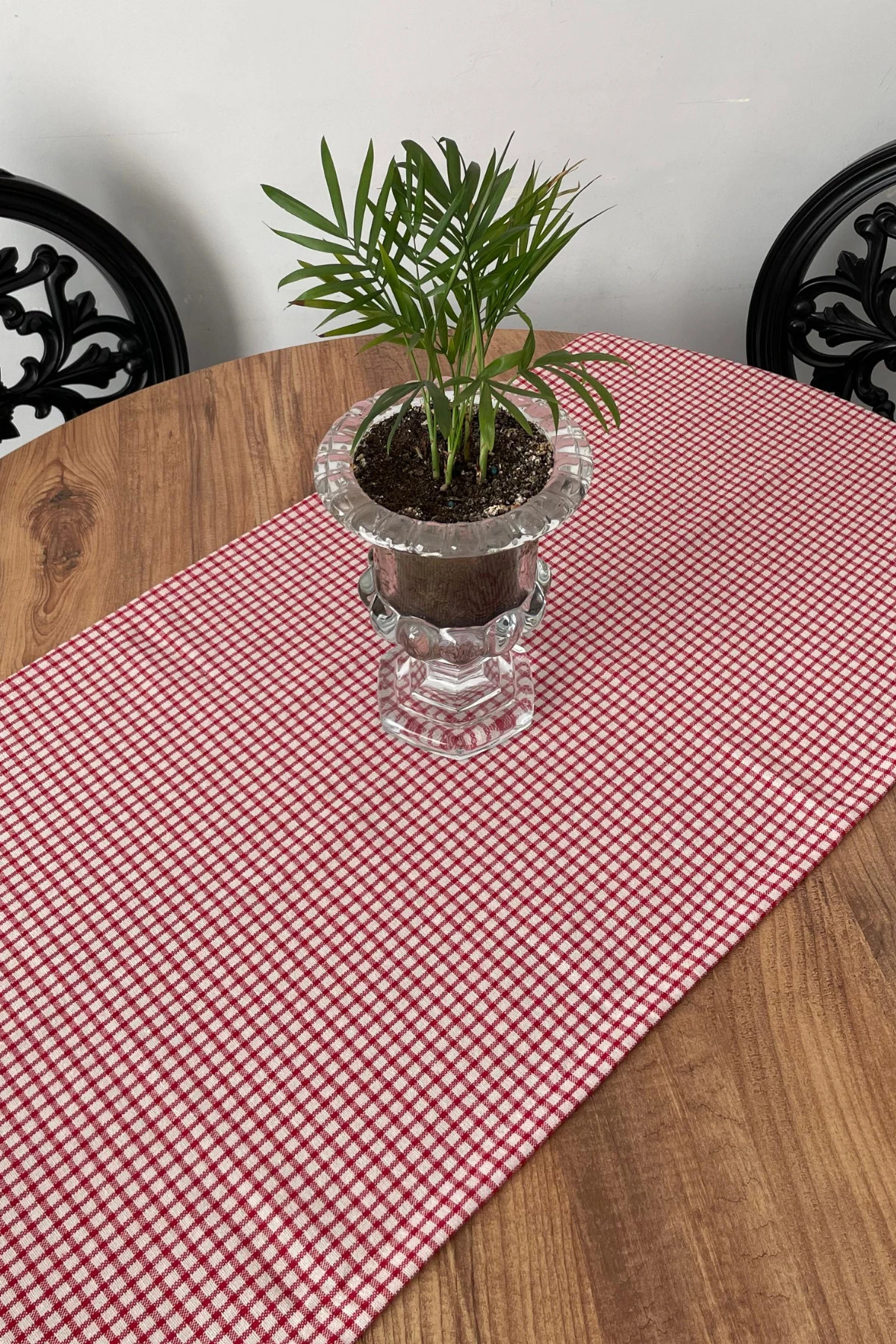 Kırmızı Pötikareli Keten Runner - Kırmızı - 40 x 150