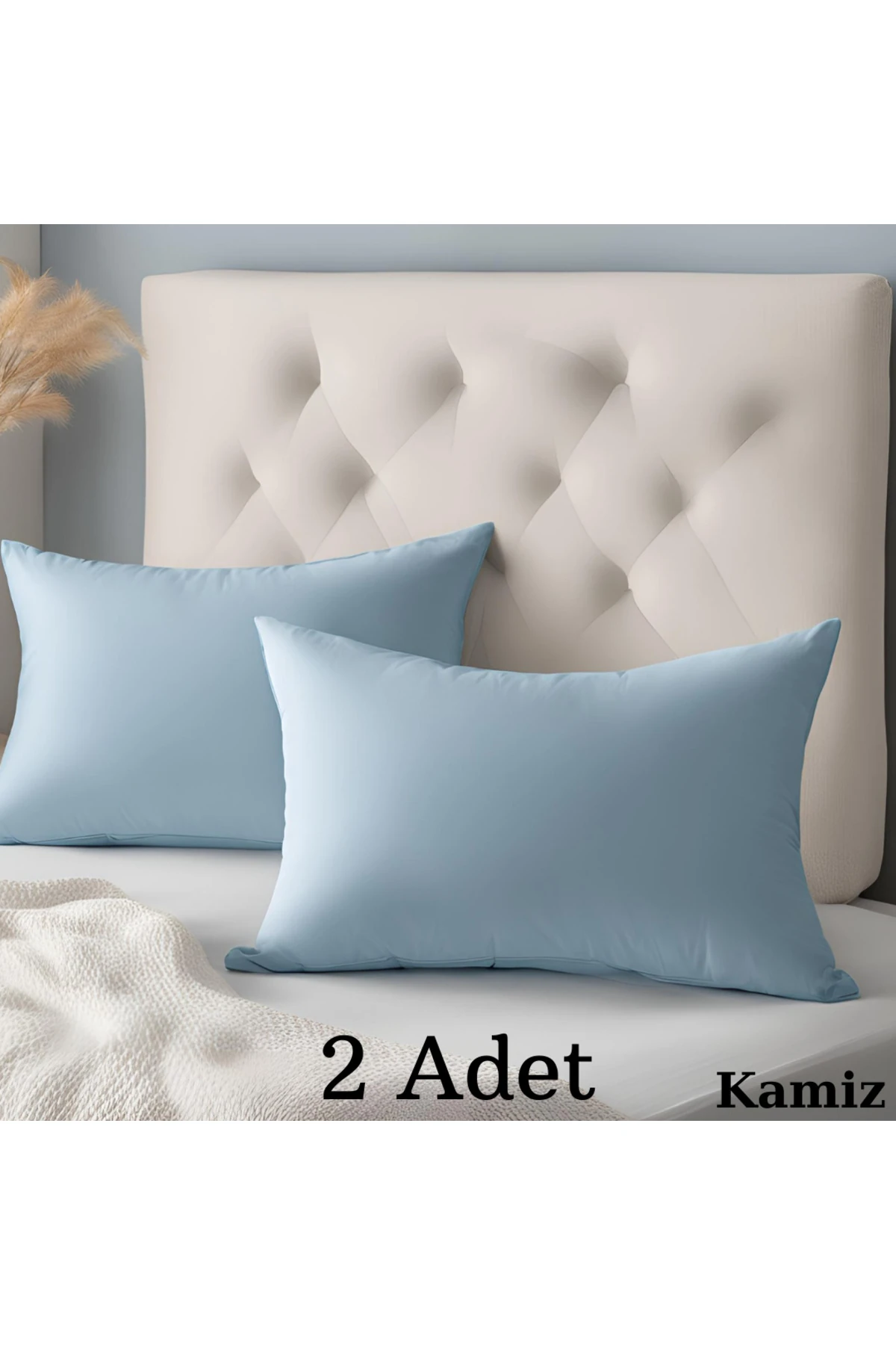 Pamuklu Yastık Kılıfı - 2 Adet - Bebe Mavi - 50 x 70