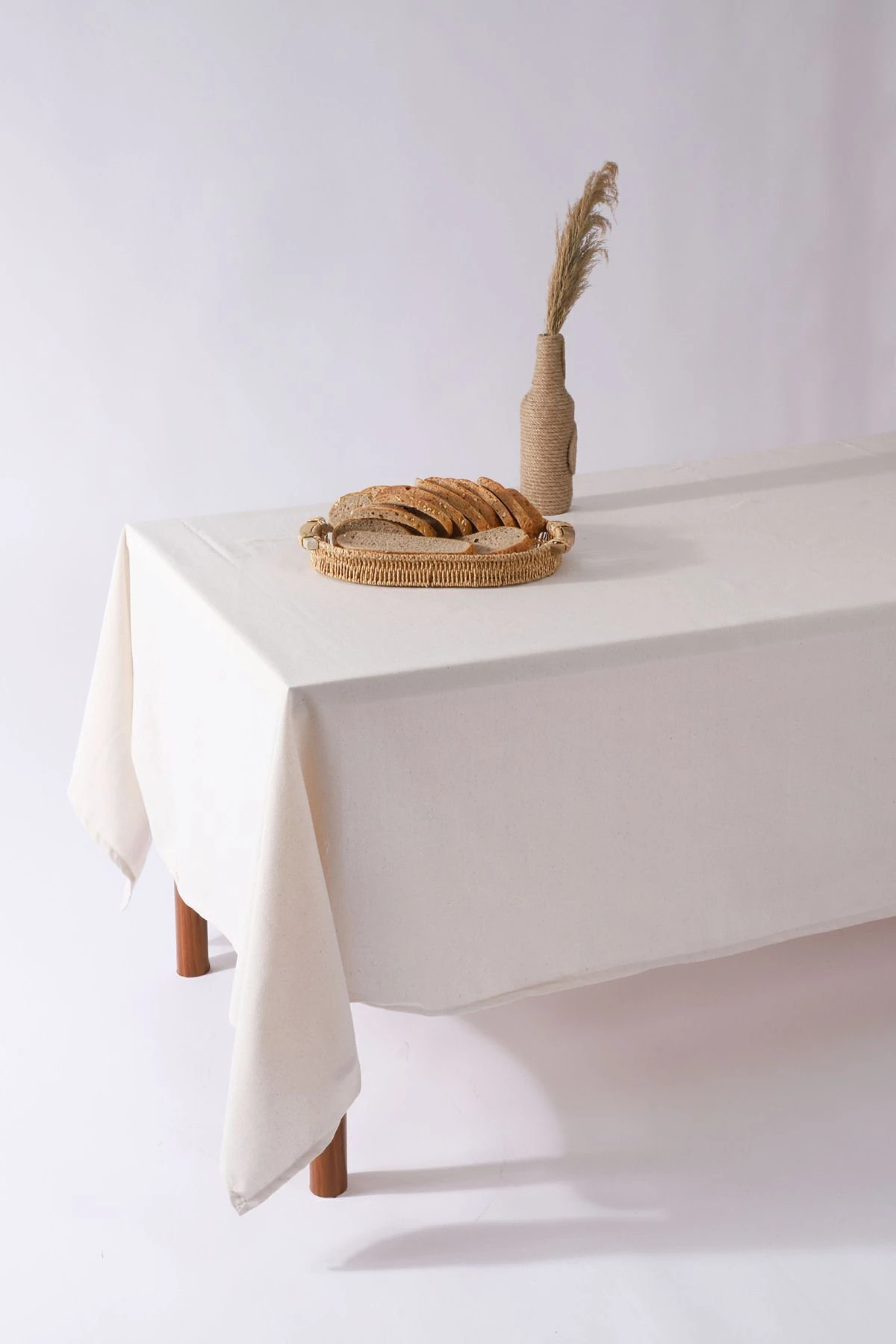 Organik Pamuk Keten Masa Örtüsü - Bej - 150 x 220