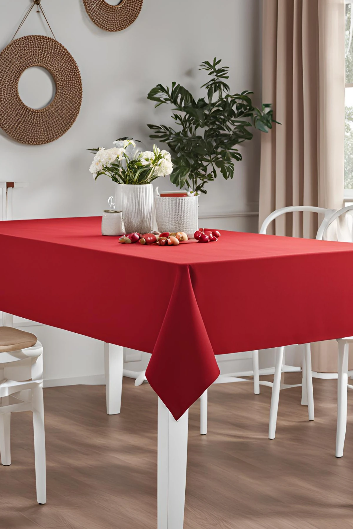 Leke Tutmaz Kırmızı Masa Örtüsü - Kırmızı - 160 x 220
