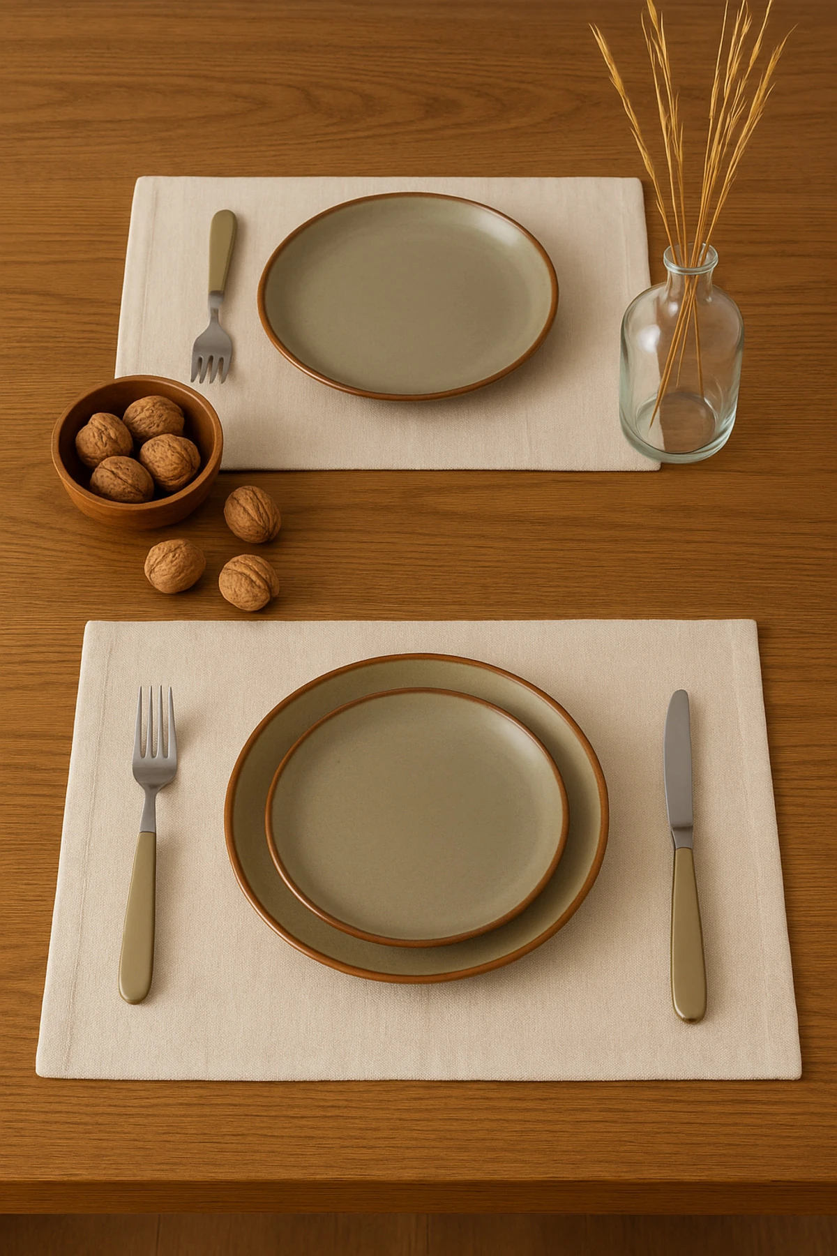 Doğal Pamuk Keten Amerikan Servis Seti (6'lı) - Doğal Bej - 35 x 45