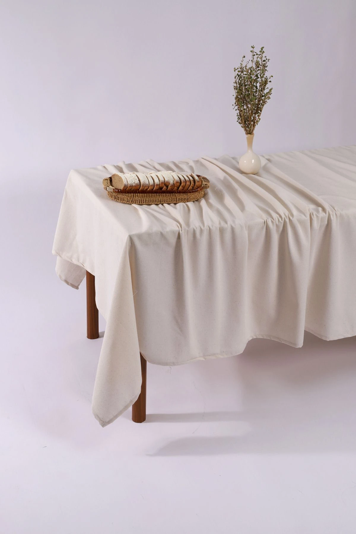 Organik Pamuk Keten Masa Örtüsü - Bej - 150 x 220