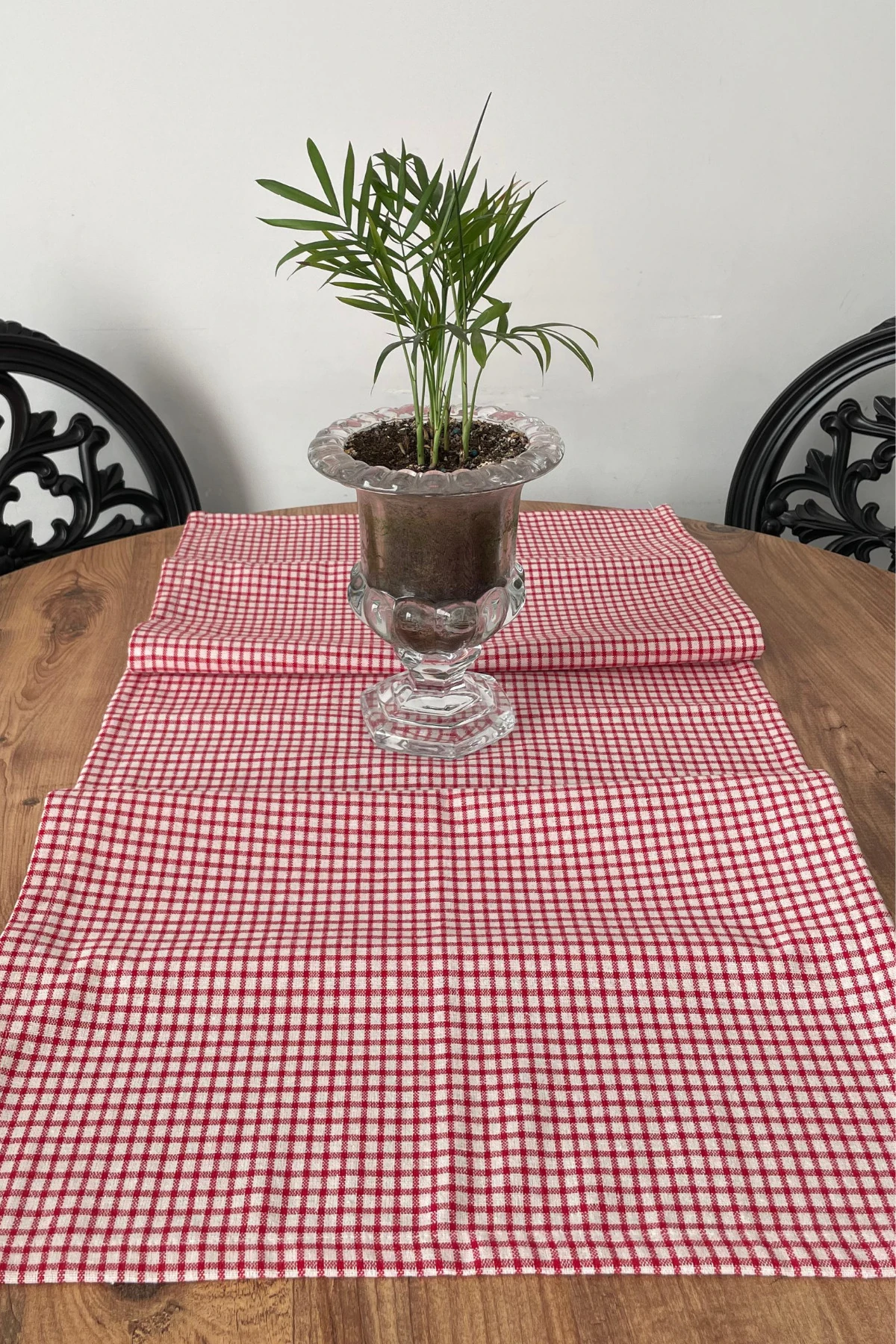 Kırmızı Pötikareli Keten Runner - Kırmızı - 40 x 150