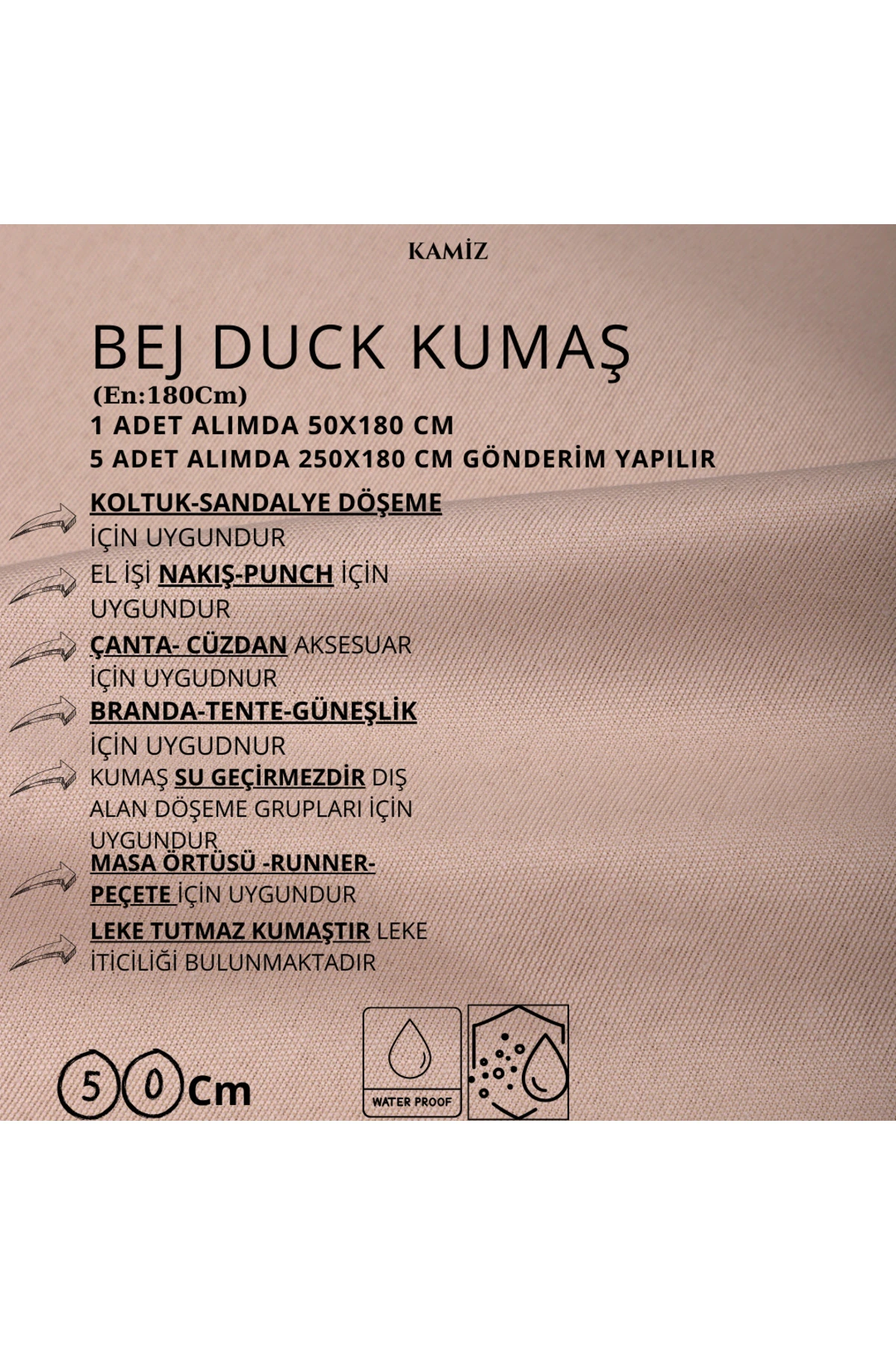 Çok Amaçlı Duck Kumaş (Döşemelik, Punch, Çanta) - Bej - 180 x 50