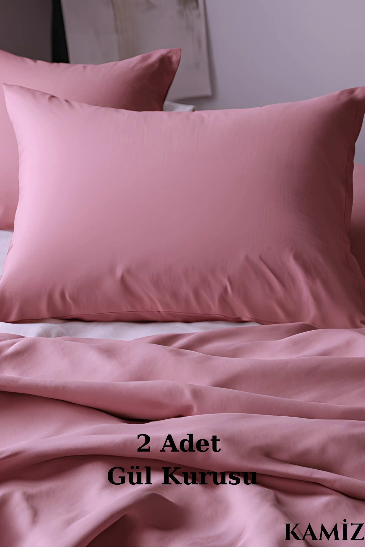 Pamuklu Yastık Kılıfı - 2 Adet - Gül Kurusu - 50 x 70