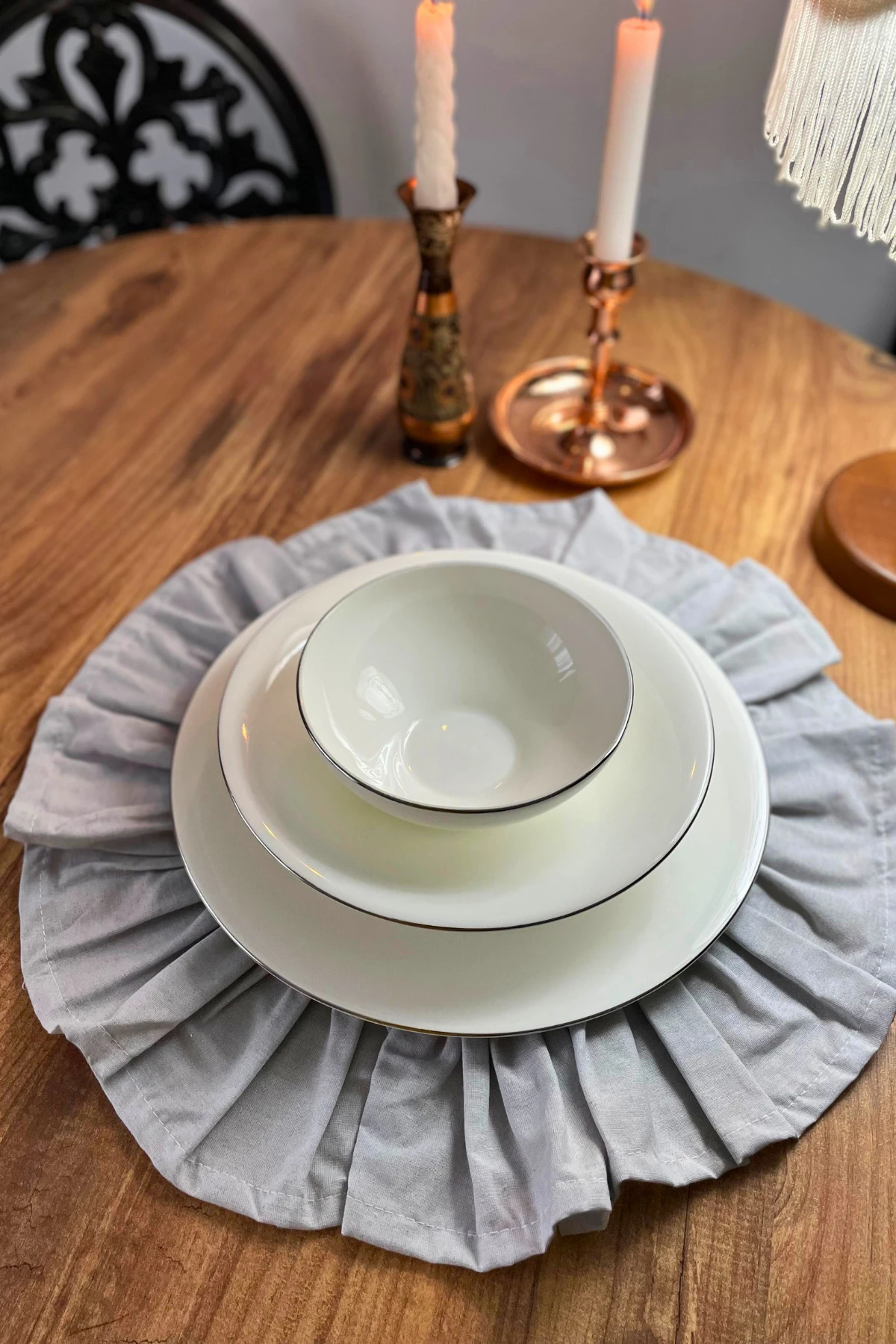 Fırfırlı Gri Amerikan Servisi - 1 Adet - Gri - 40 x 40