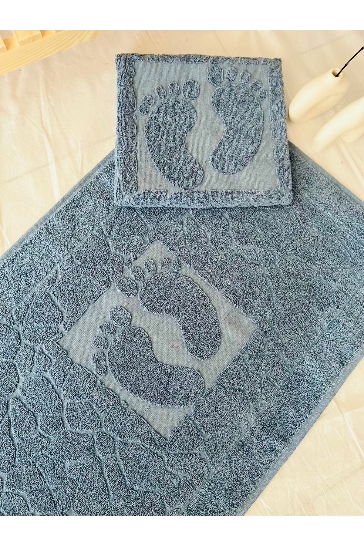 Pamuklu Banyo Paspası / Ayak Havlusu - Mavi - 50 x 70