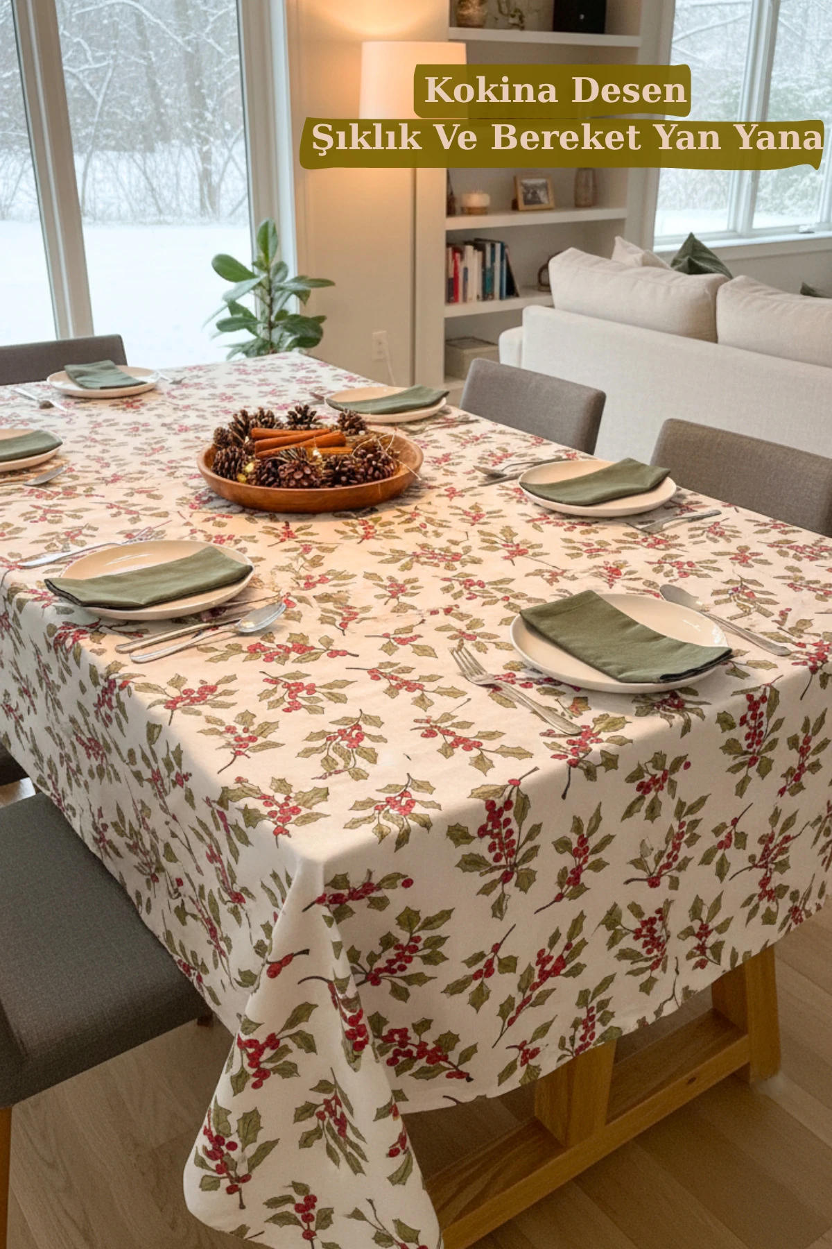 Kokina Desenli Masa Örtüsü (%100 Pamuk) - Çok Renkli - 160 x 260