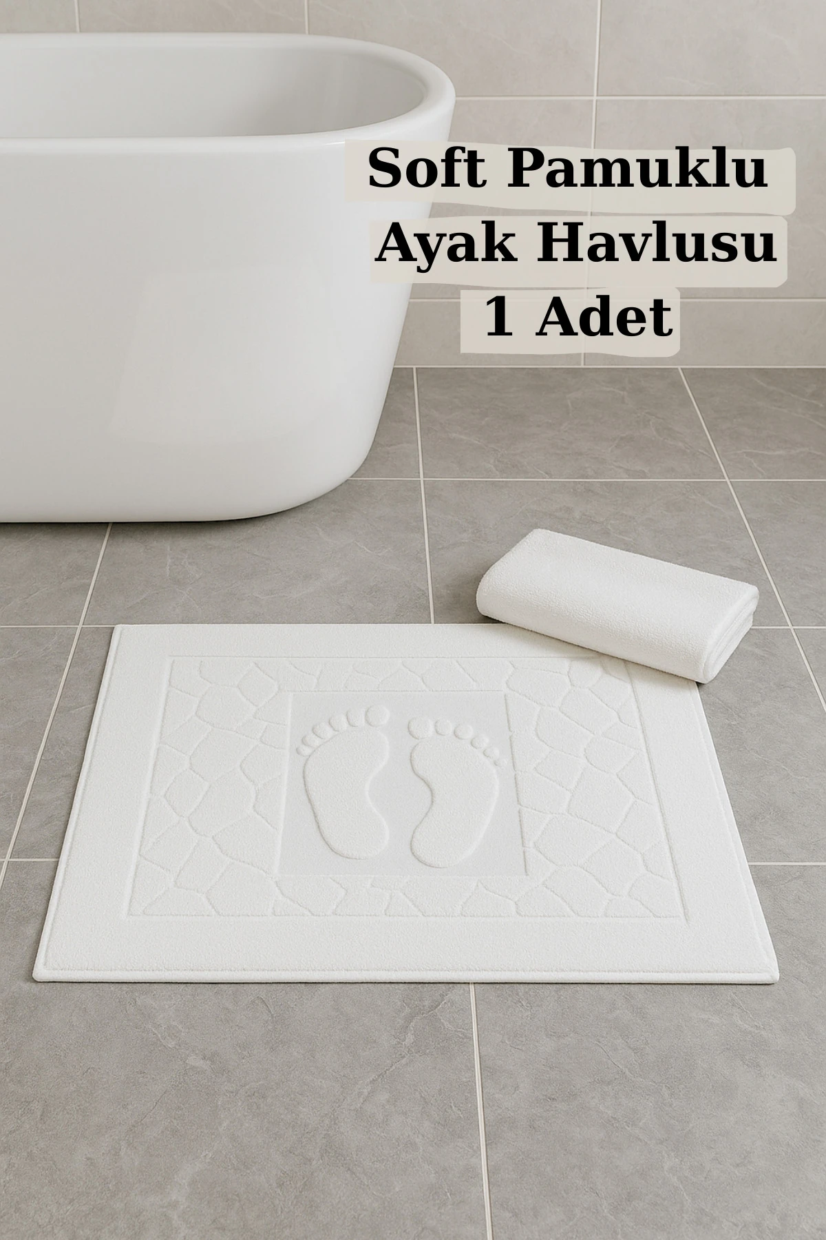 Soft Pamuklu Banyo Paspası / Ayak Havlusu - Beyaz - 50 x 70