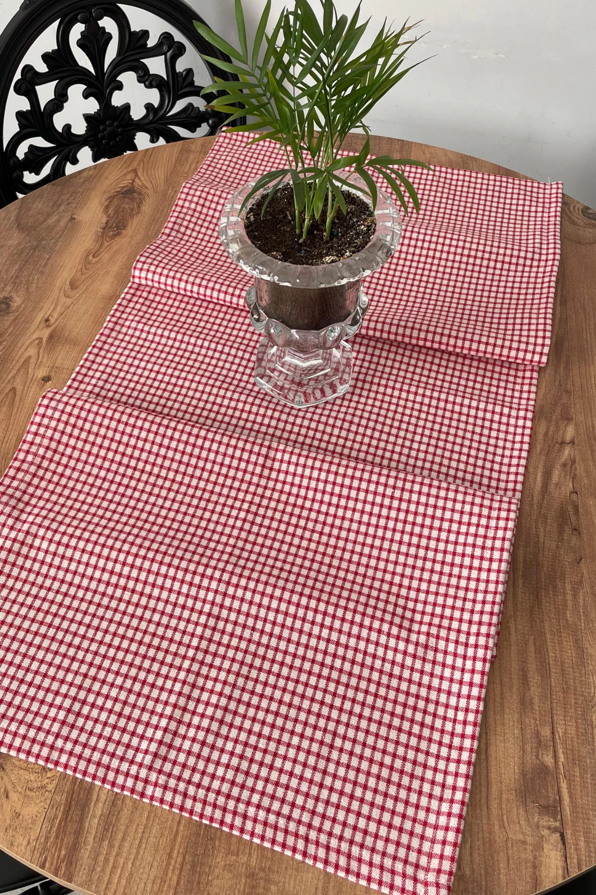 Kırmızı Pötikareli Keten Runner - Kırmızı - 40 x 150