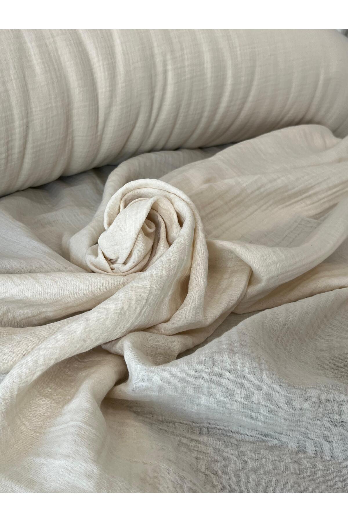 Çift Kat Müslin Kumaş (%100 Pamuk, 100x180 cm) - Ekru - 100 x 180